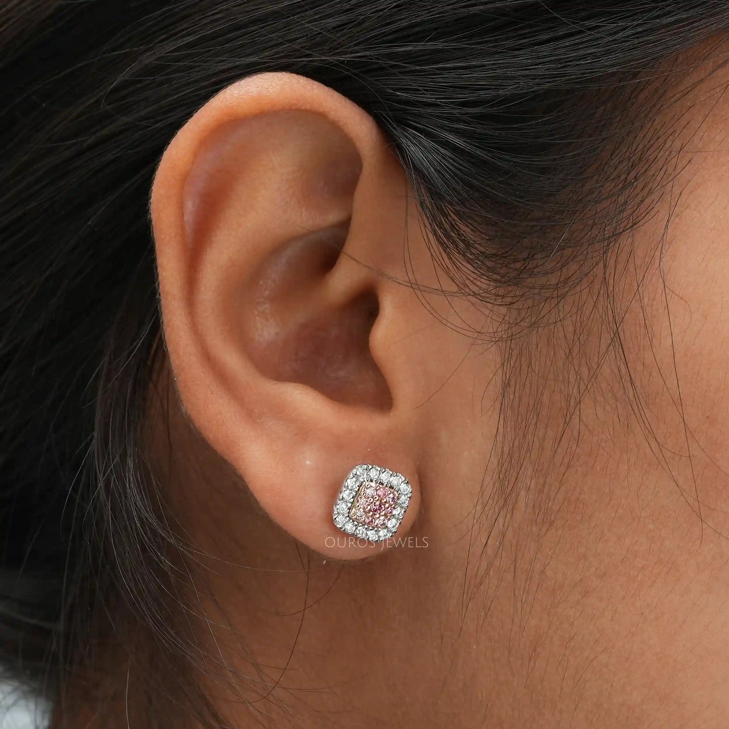 Round Cut Halo Stud Earring