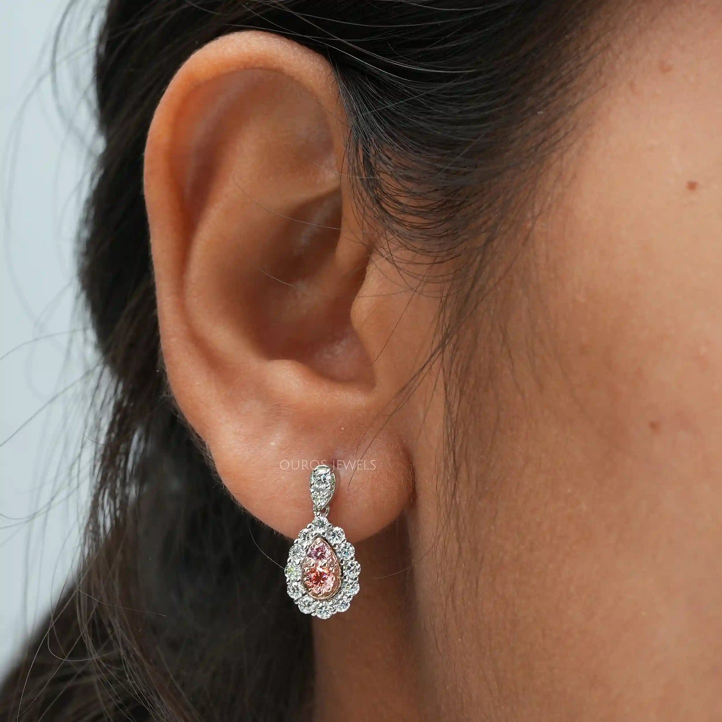 Pink Round Diamond Teardrop Earrings