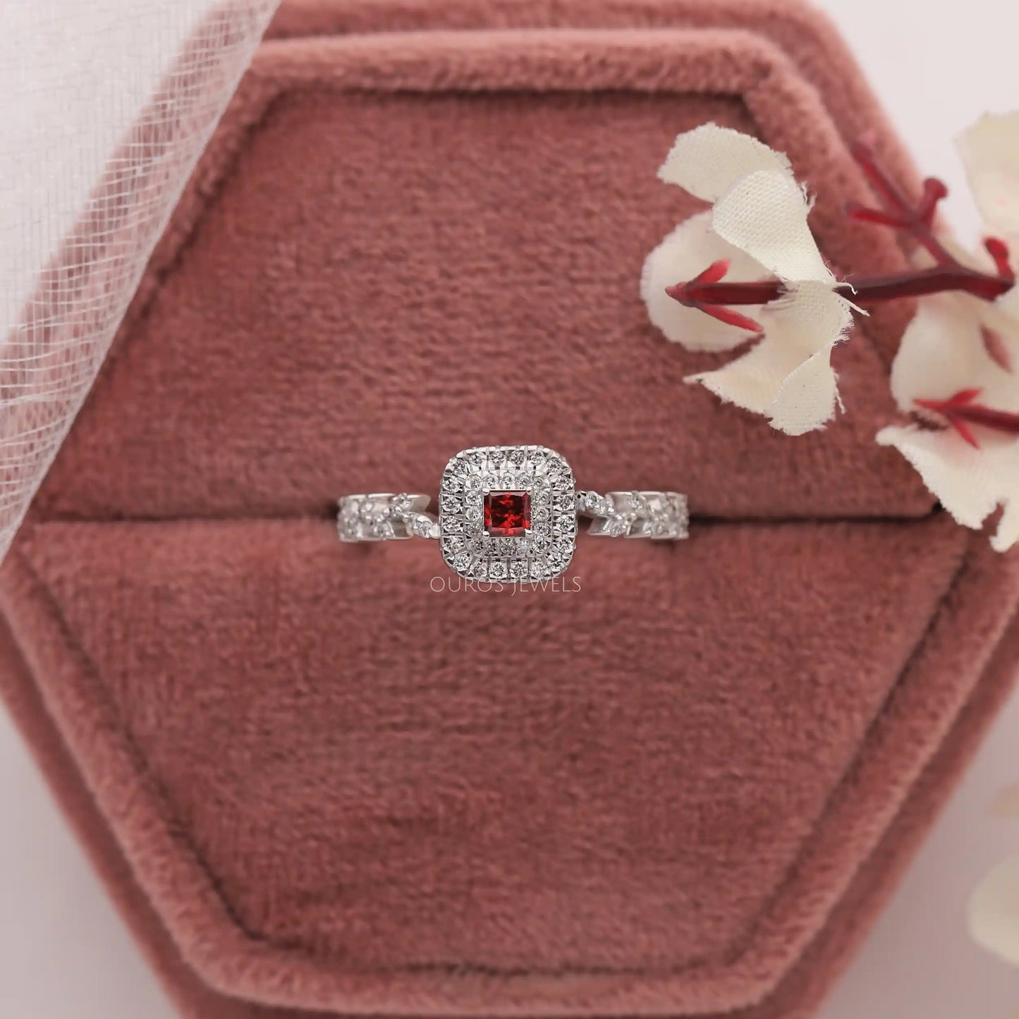 Red Princess Diamond Double Halo Ring