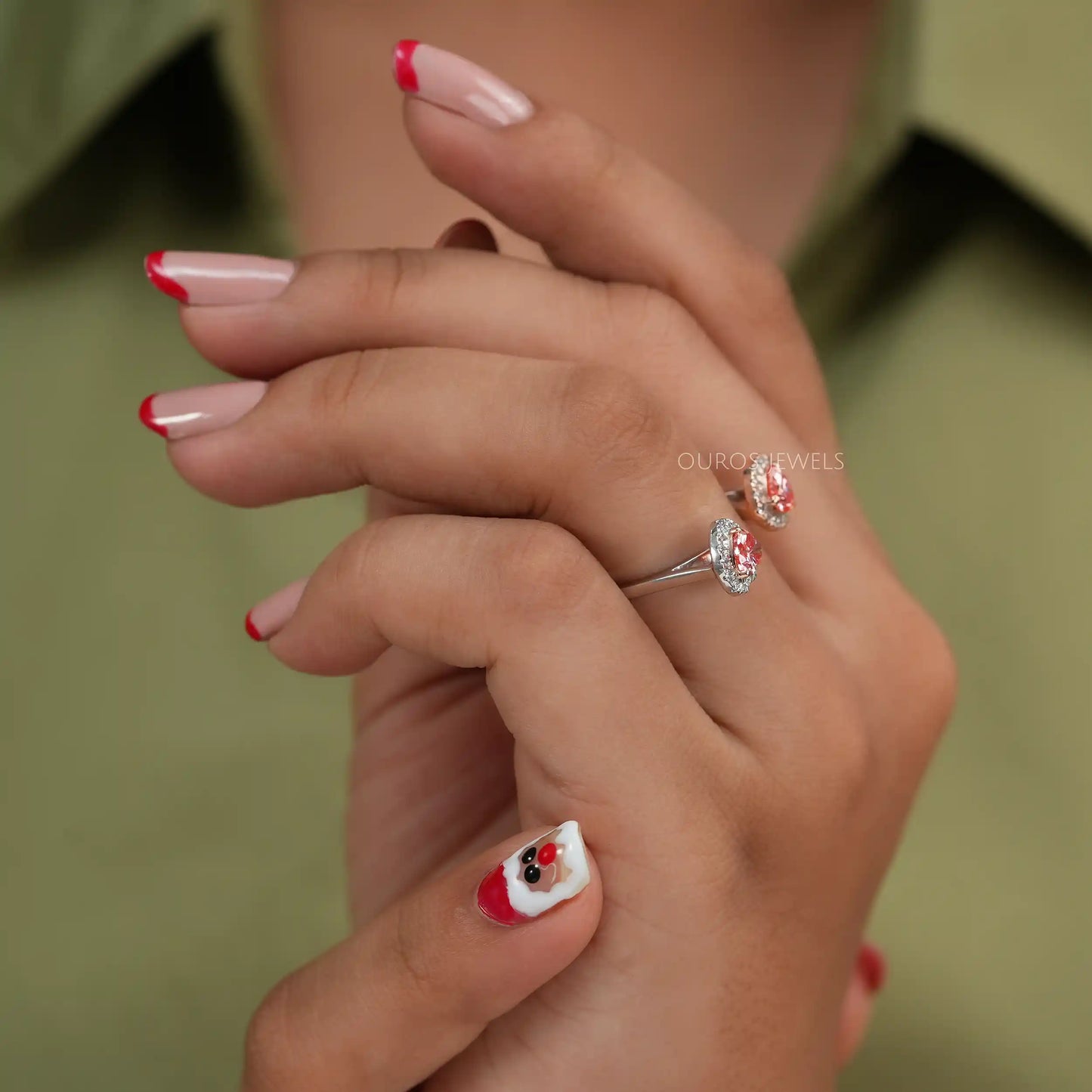 Pink Heart Cut Halo Diamond Open Cuff Ring