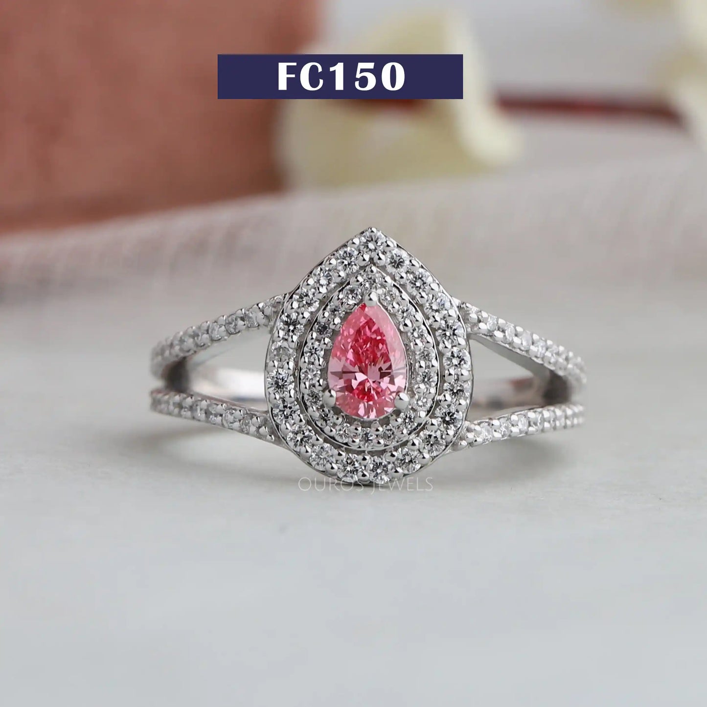 Pink Pear Cut Diamond Double Halo Ring