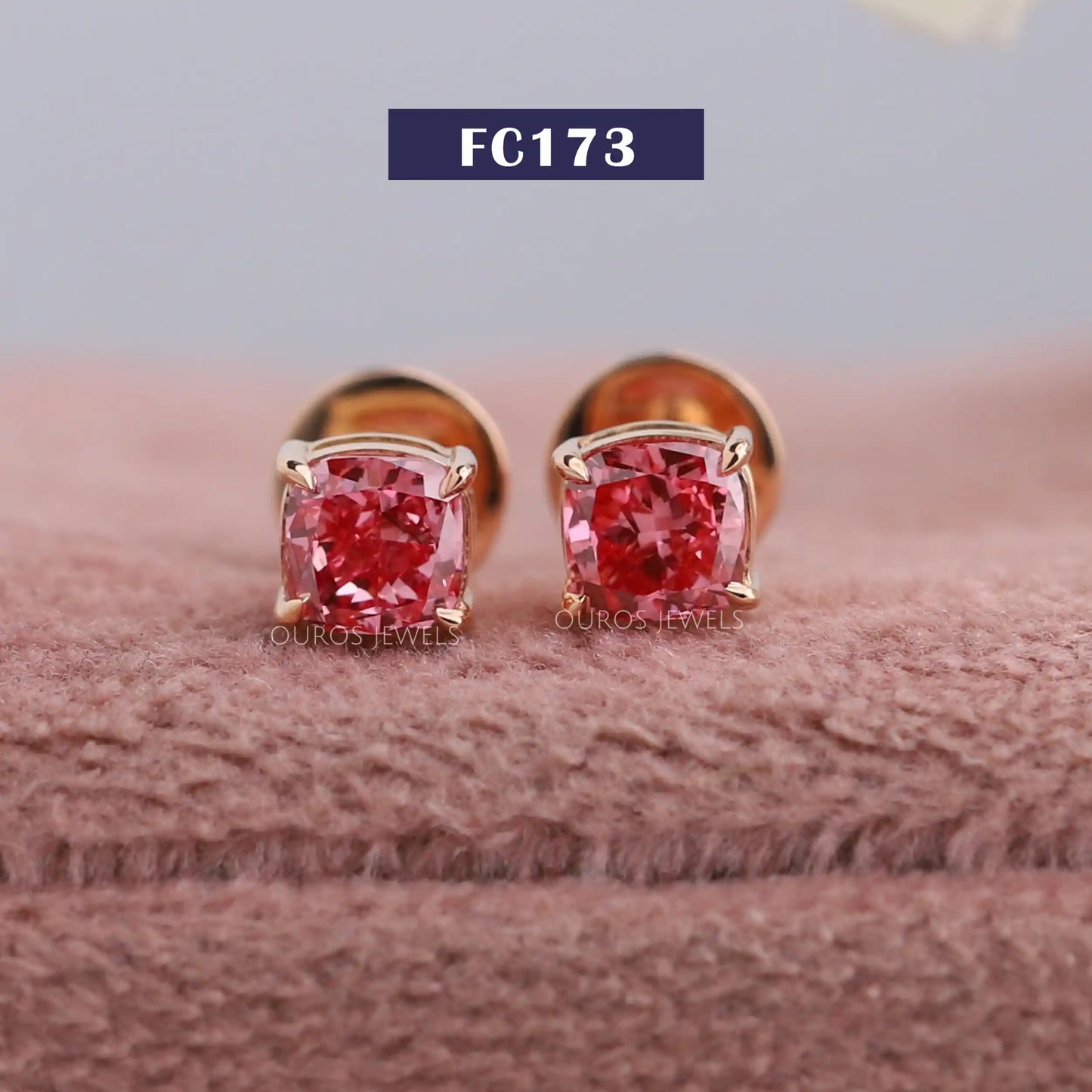 Pink Cushion Cut Stud Earrings