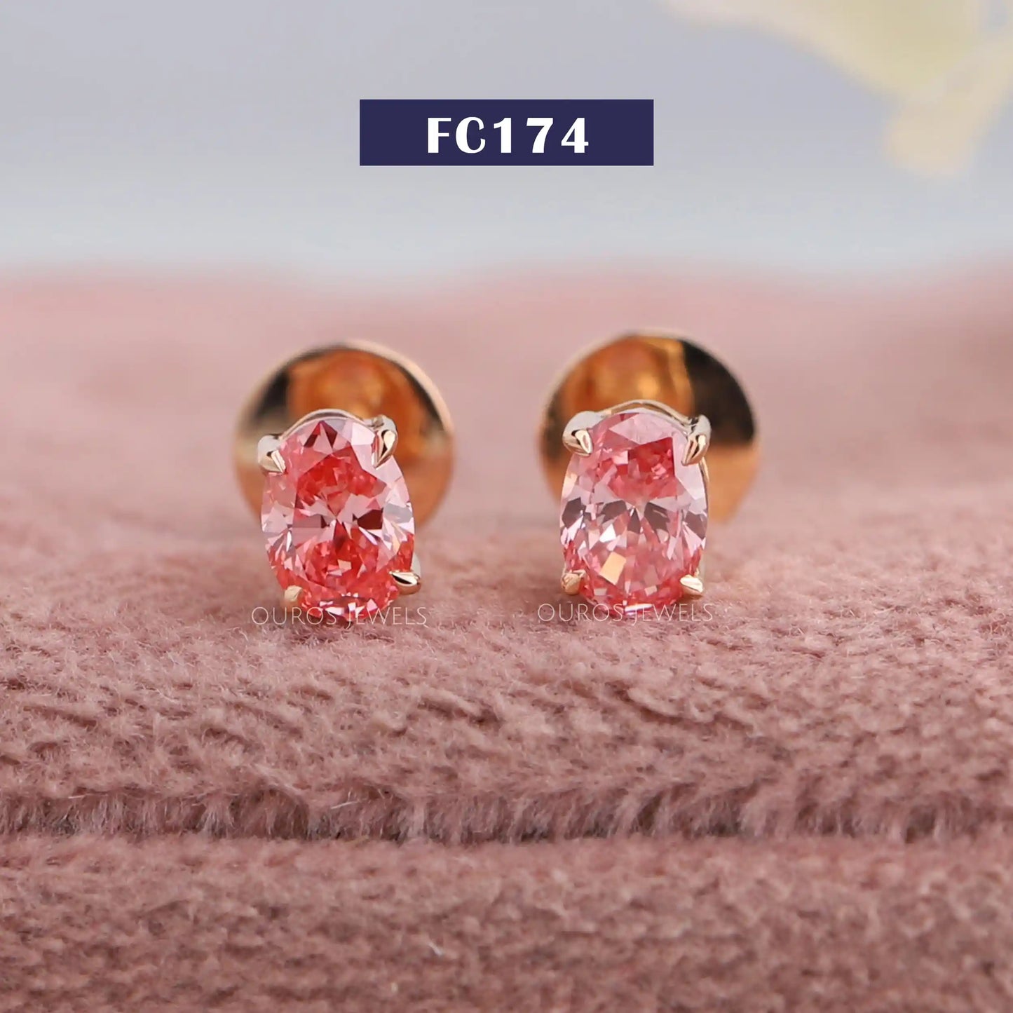 Pink Oval Shaped Stud Earrings