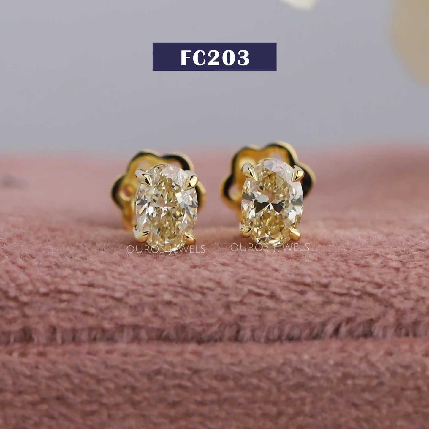 Yellow Oval Cut Stud Earrings