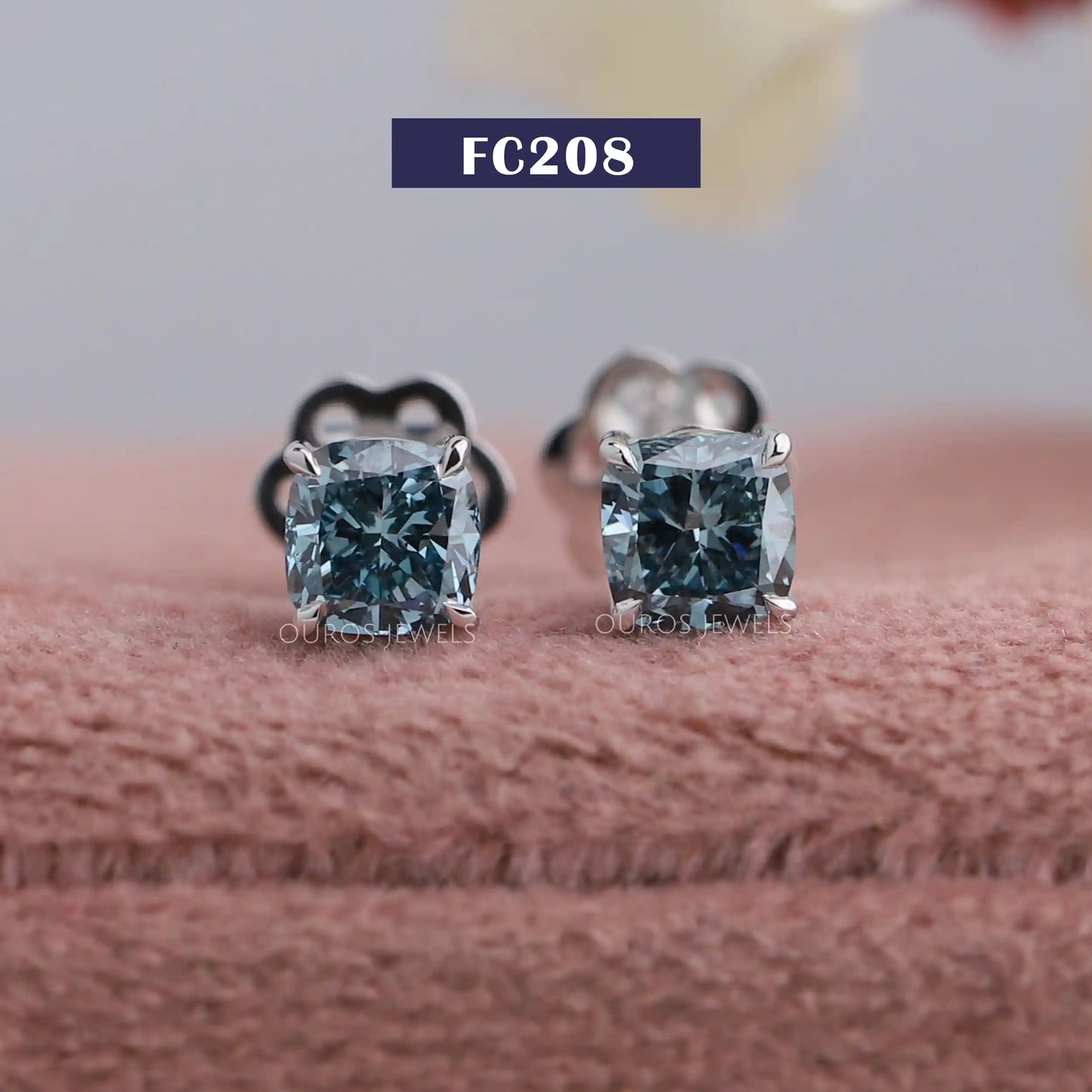 Blue Cushion Cut Stud Earrings