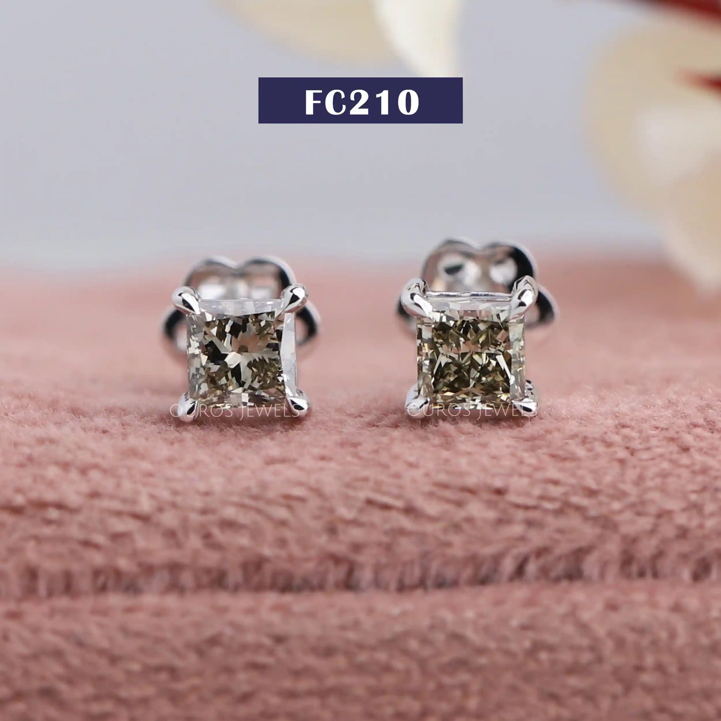 Olive Princess Cut Stud Earrings