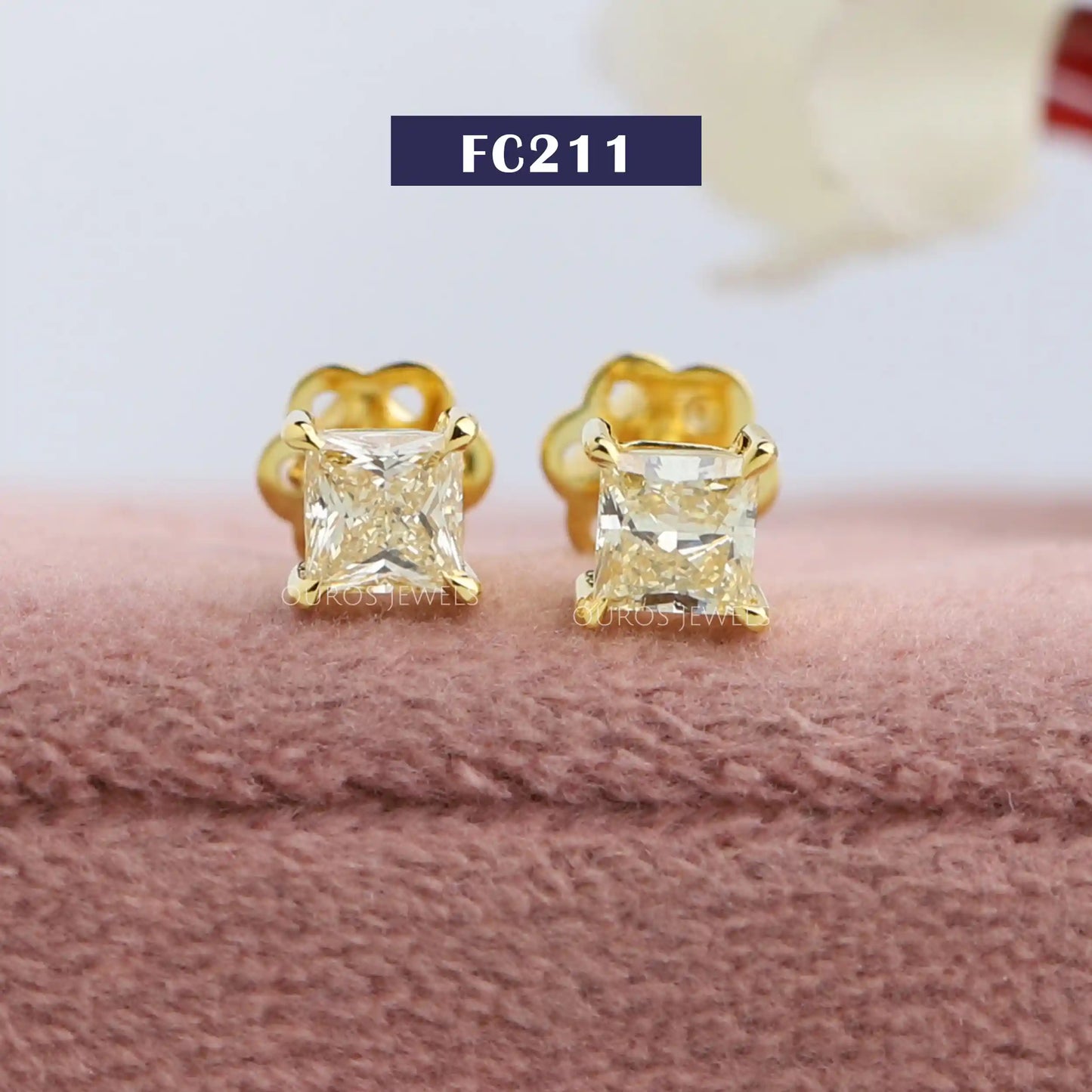 Yellow Princess Cut Lab Diamond Stud Earrings