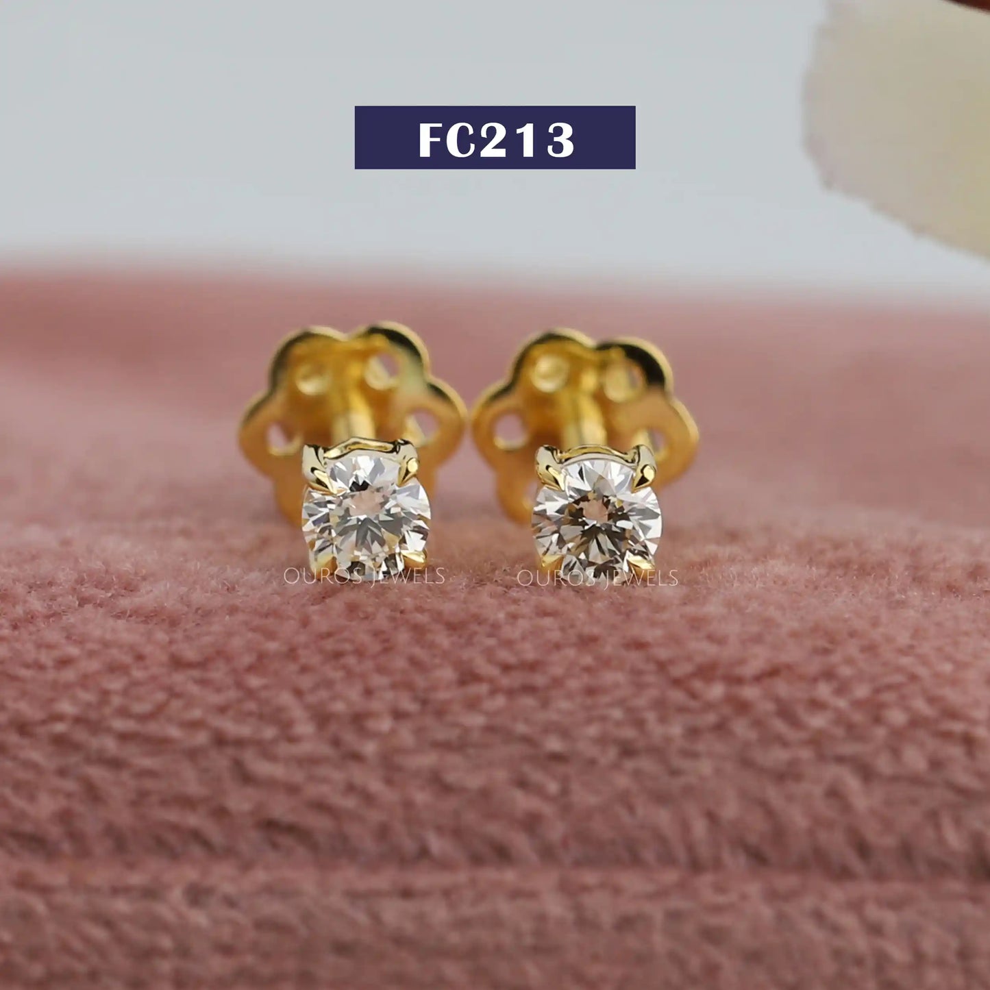 Yellow Round Diamond Stud Earrings