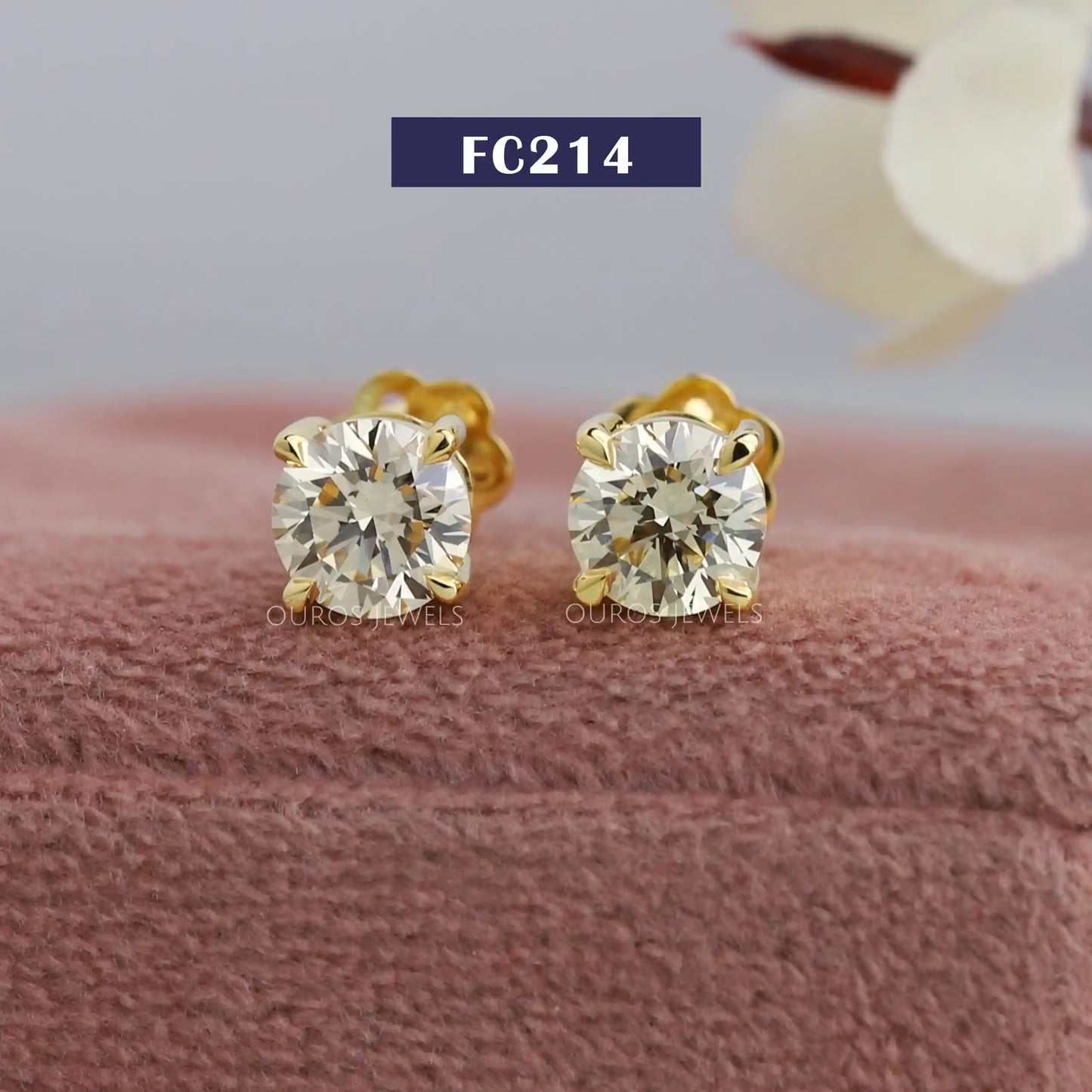 Yellow Round Cut Screw Back Earrings