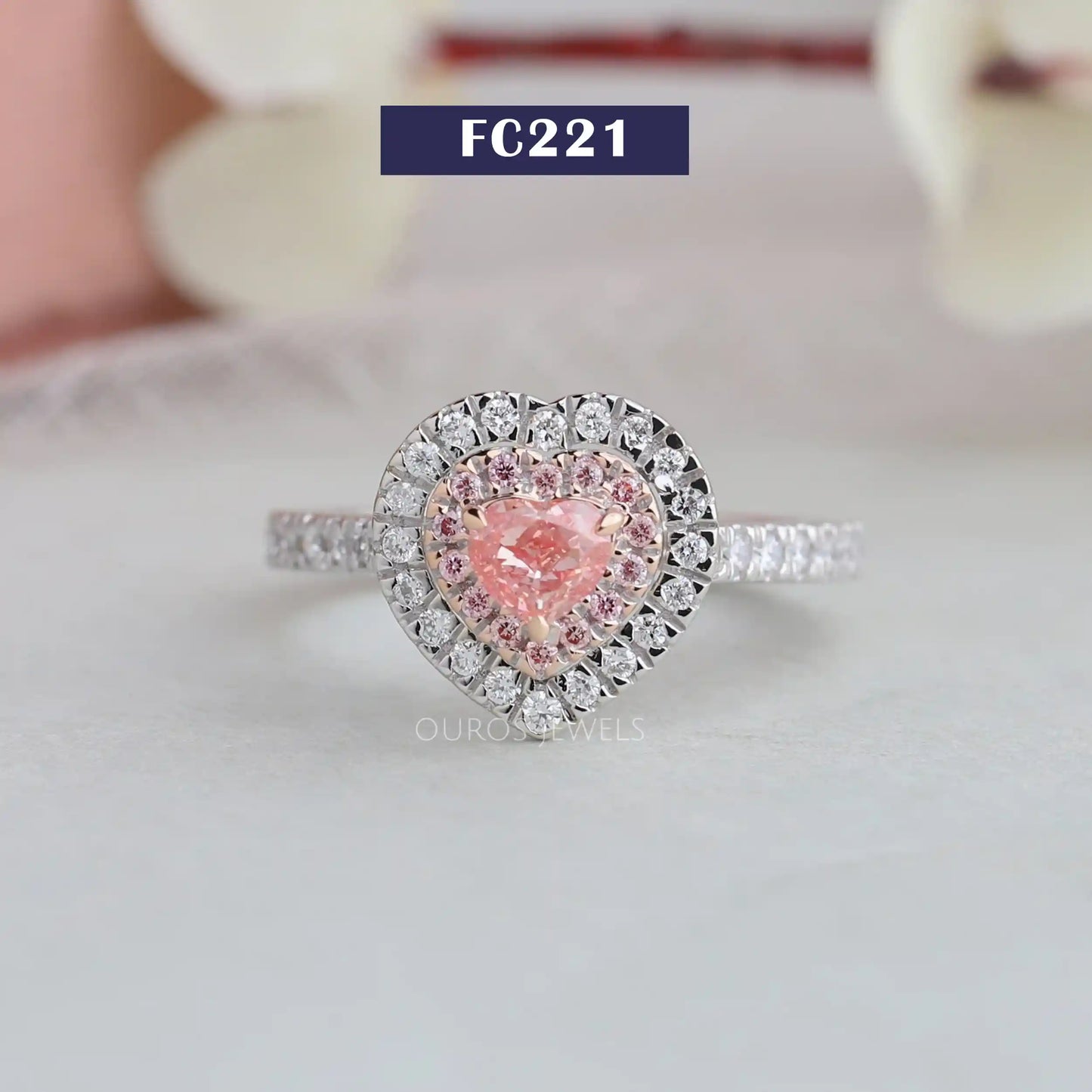 Pink Heart Diamond Double Halo Ring