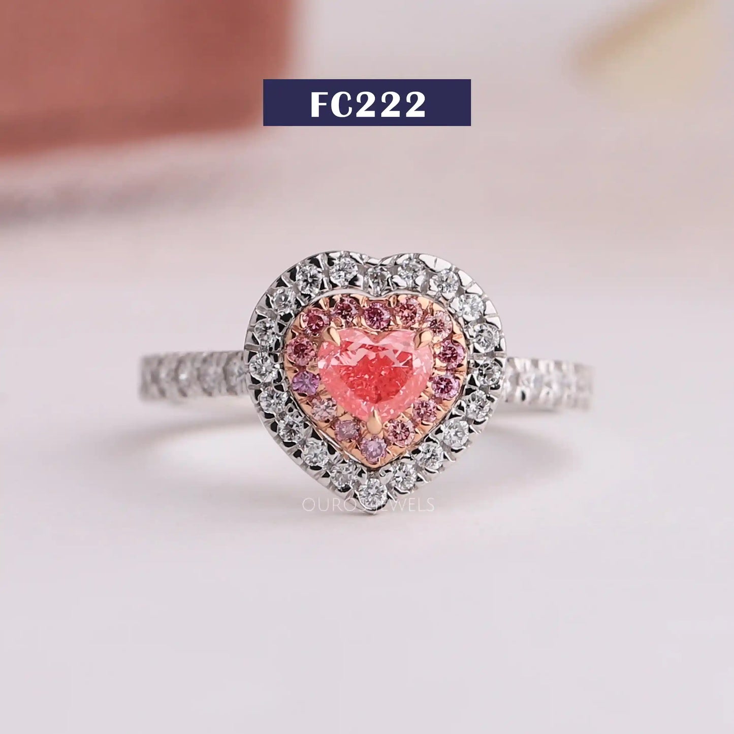 Pink Heart Double Halo Ring