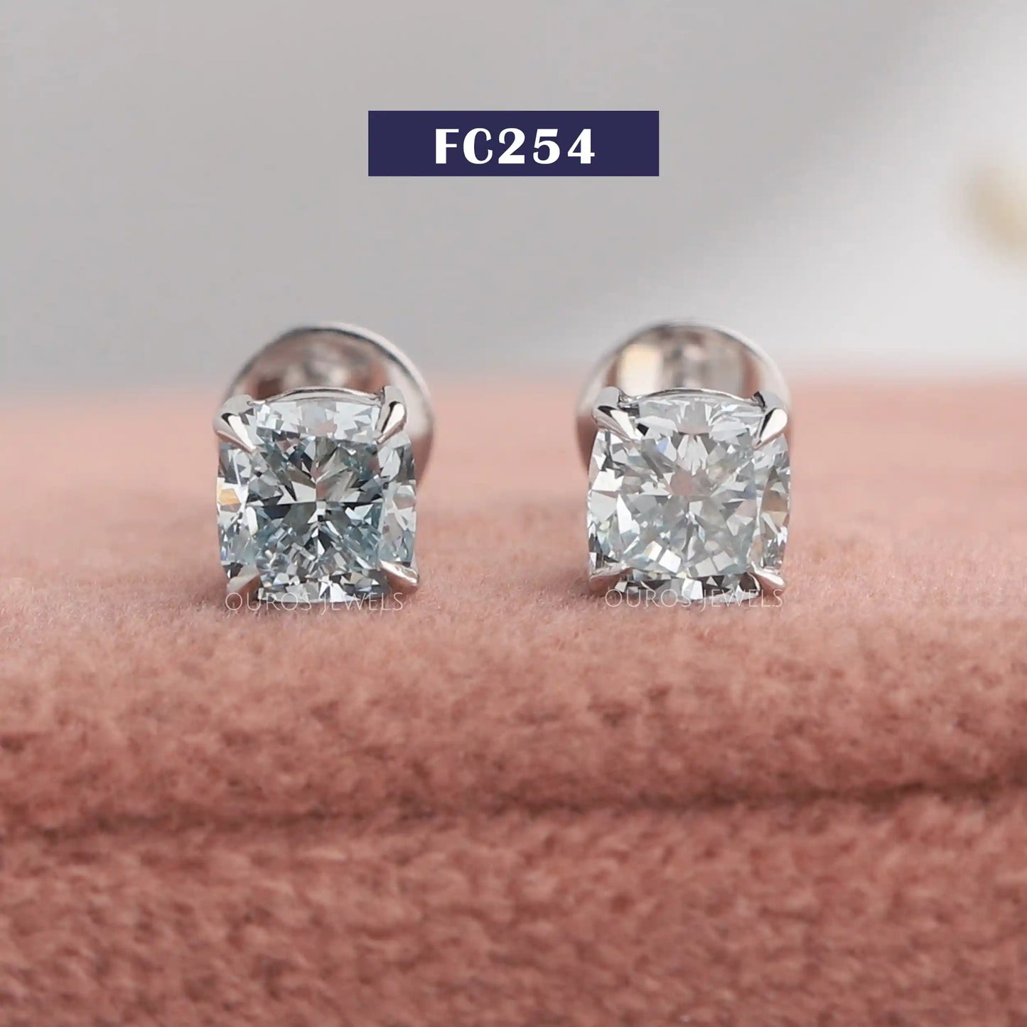 Green Cushion Lab-Diamond Stud Earrings
