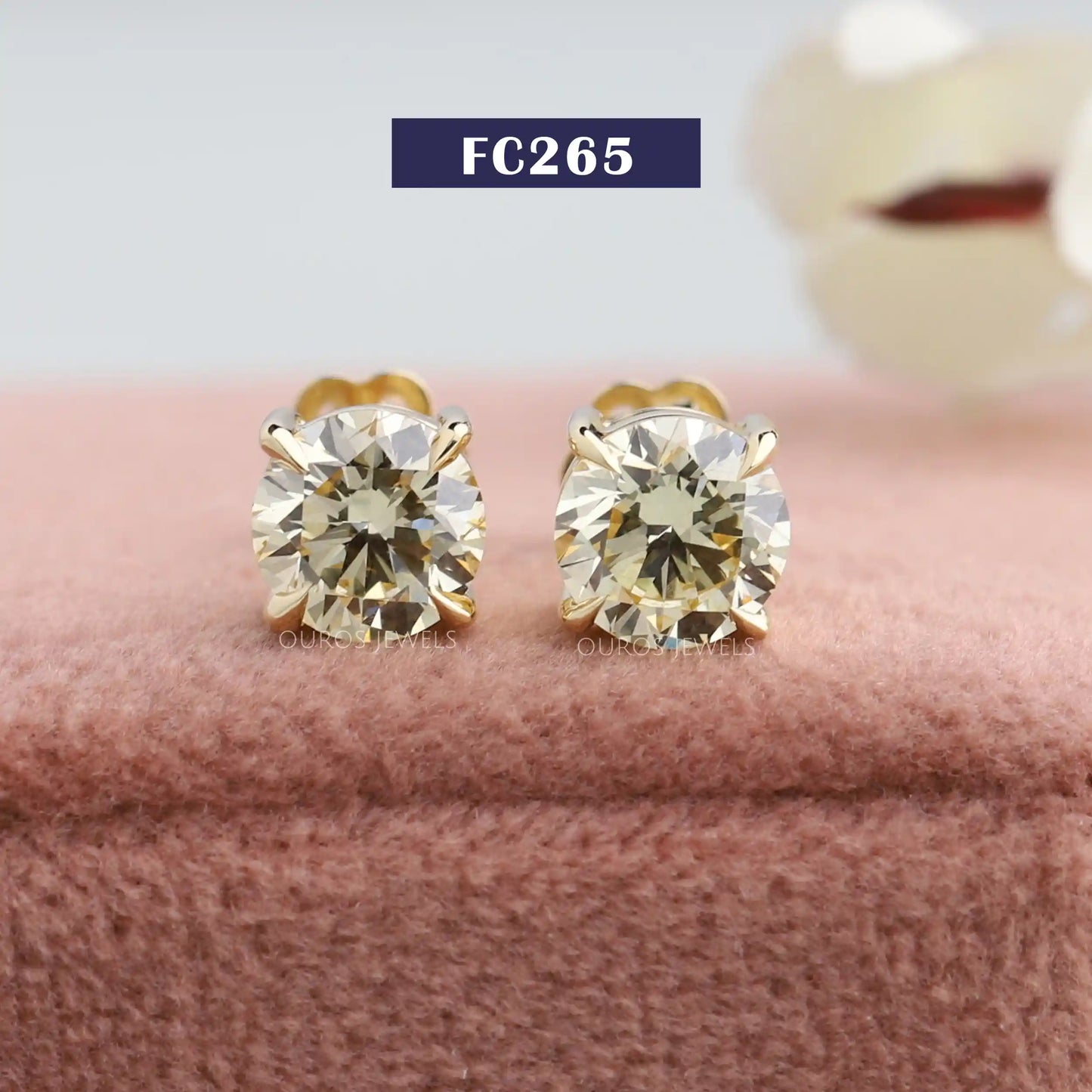 Yellow Round Cut Lab Diamond Stud Earrings
