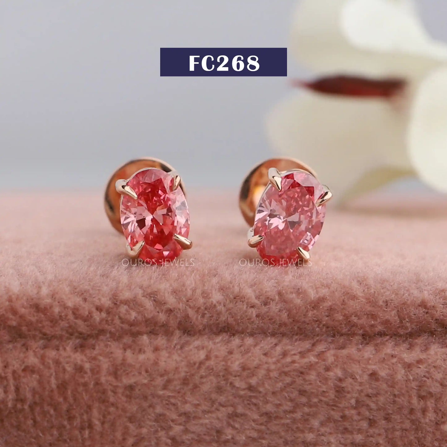 Pink Oval Cut Stud Earrings