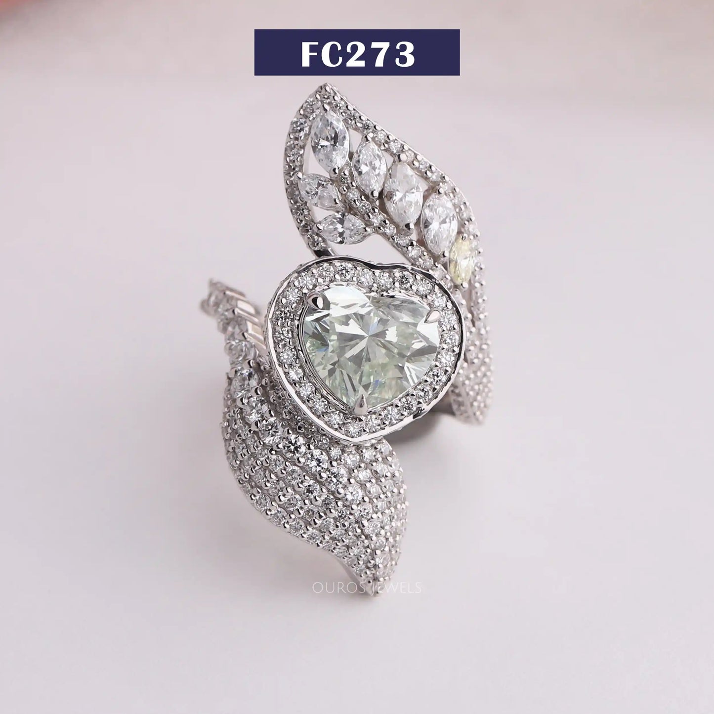 Halo Style Green Heart Bypass Ring