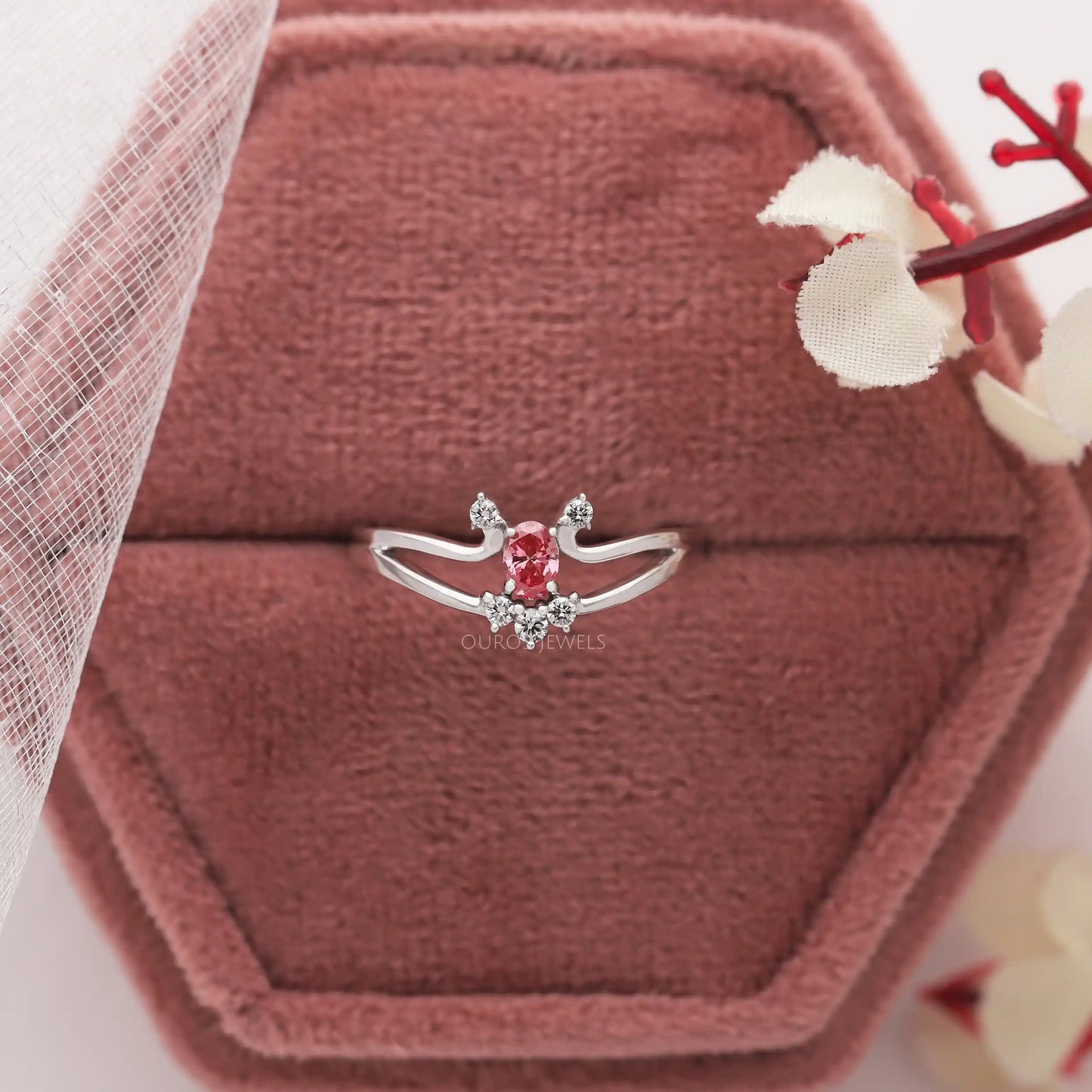 Pink Oval Cluster Ring