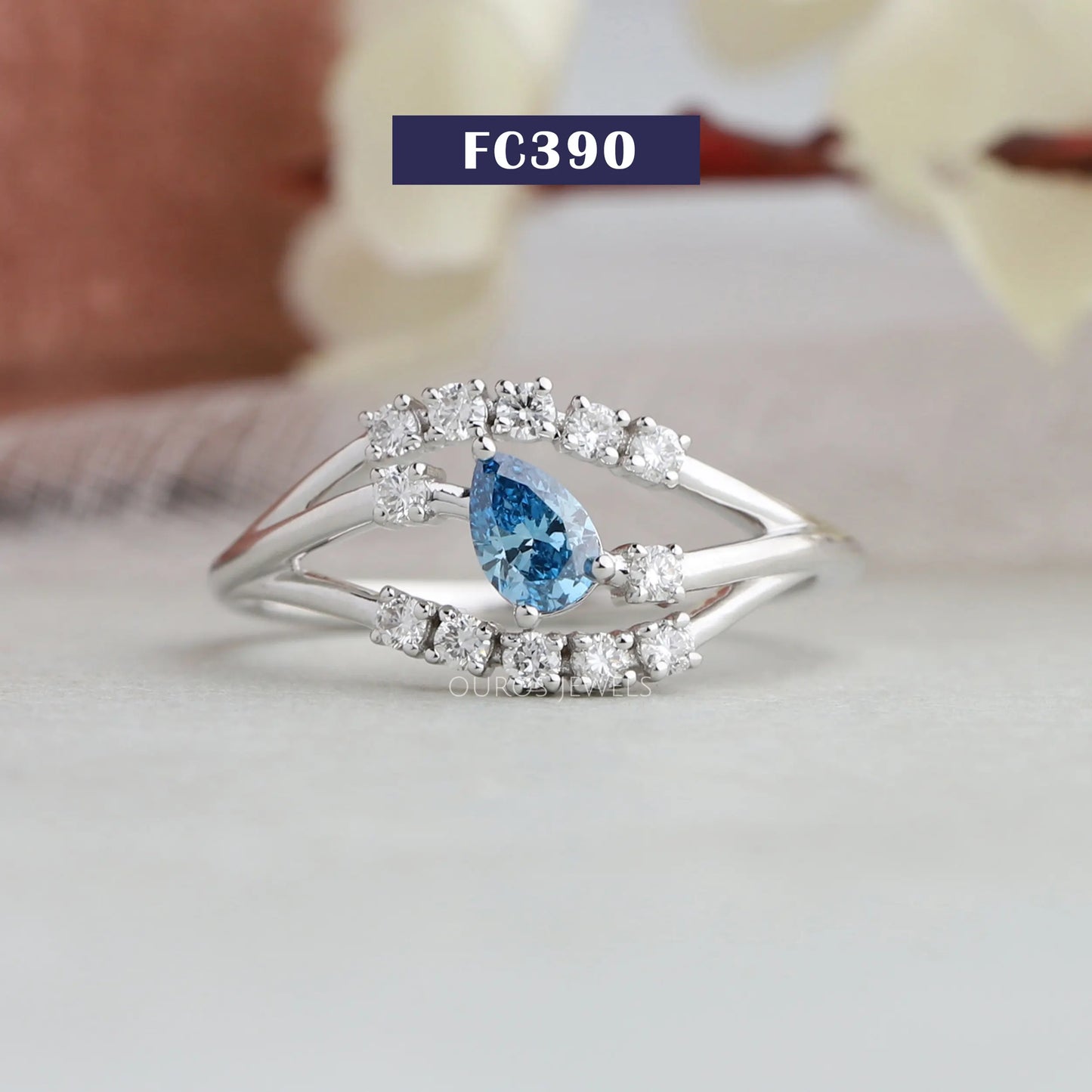 Blue Pear And Round Cluster Ring