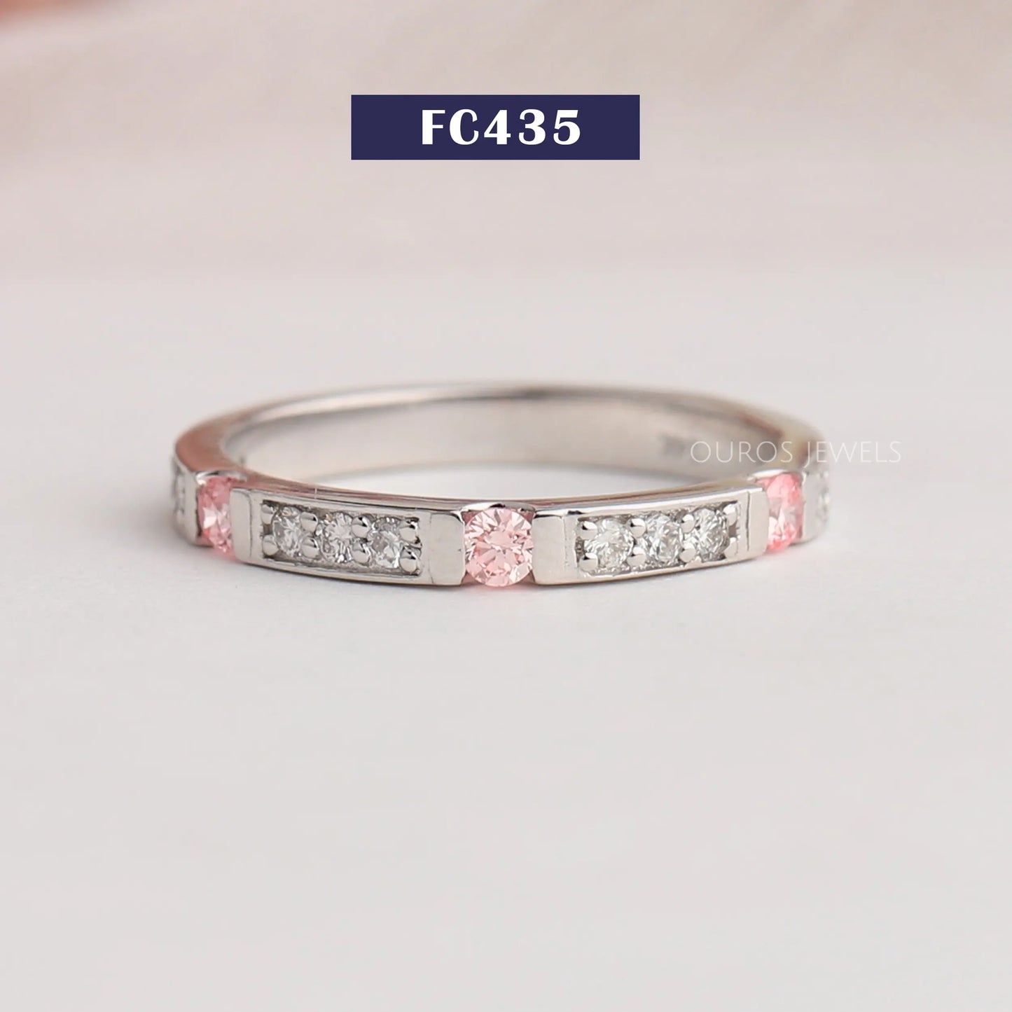 Pink Round Cut Half Eternity Band