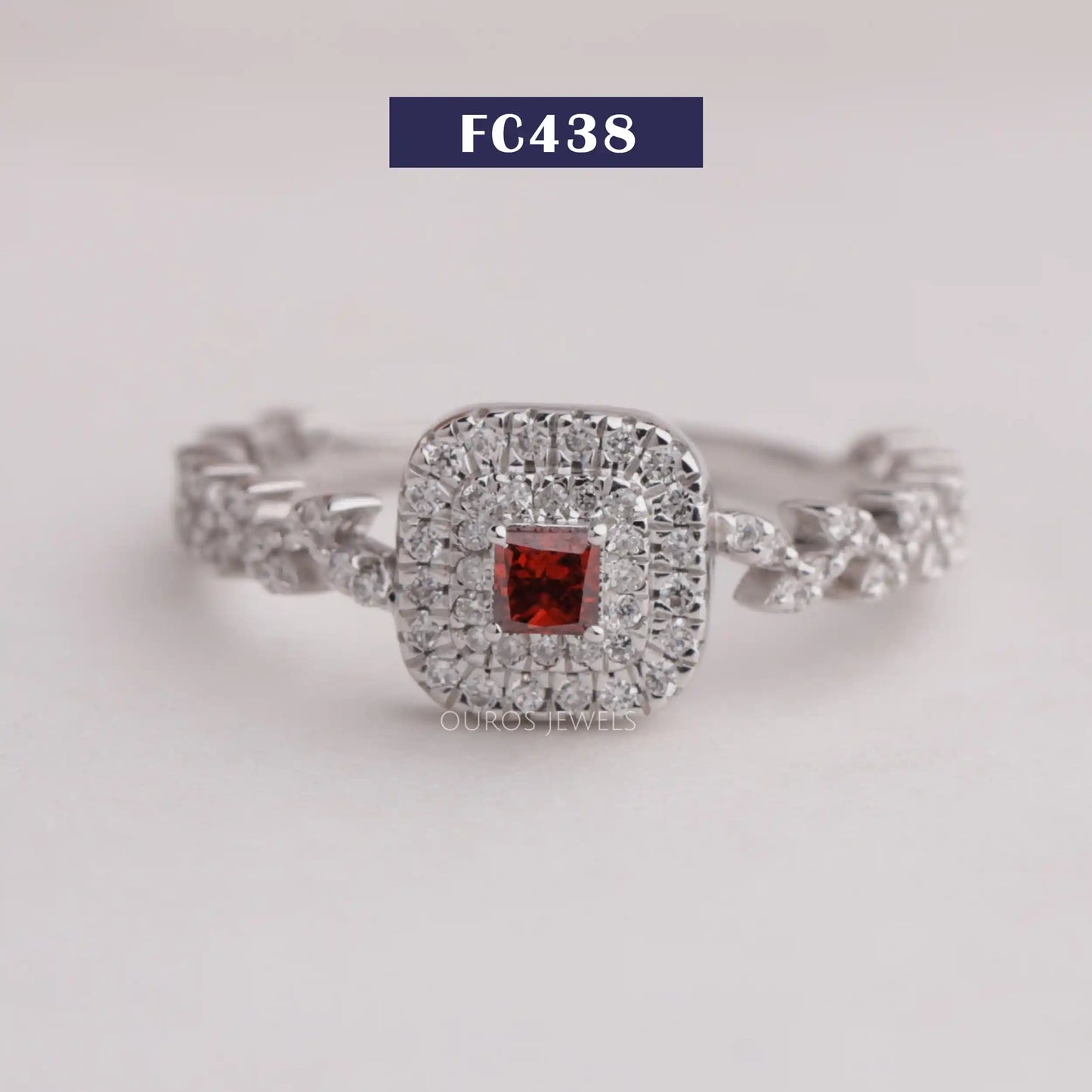 Red Princess Diamond Double Halo Ring