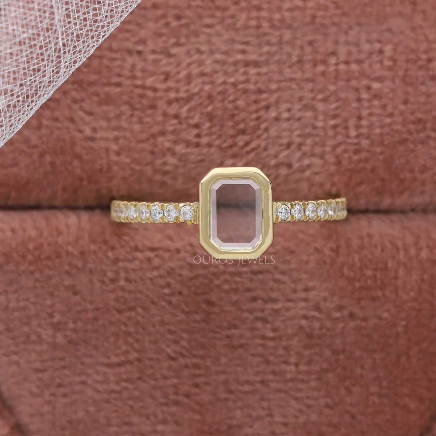 Portrait Cut Emerald Diamond Solitaire Accent Ring