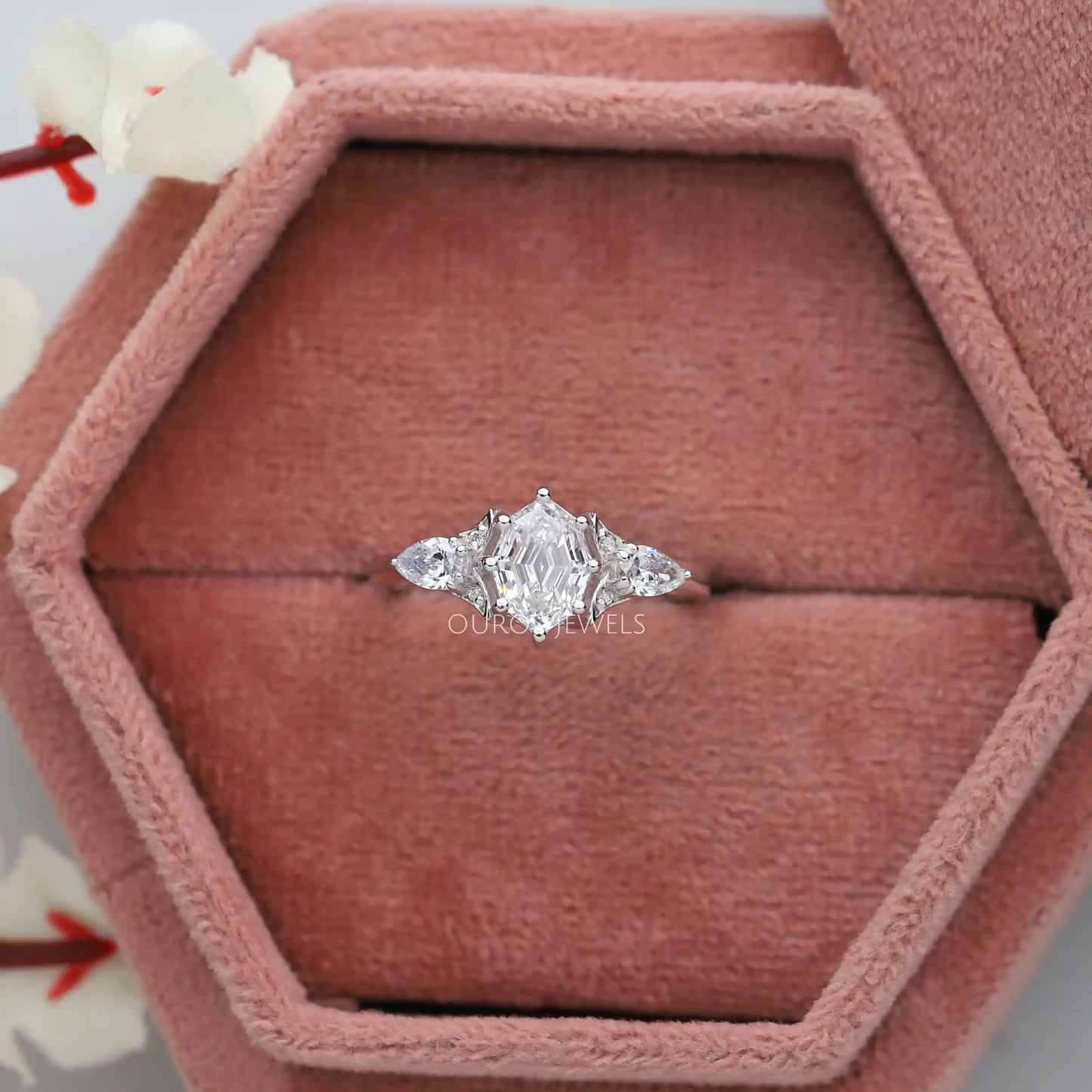 Step Cut Moval Diamond 3 Stone Ring