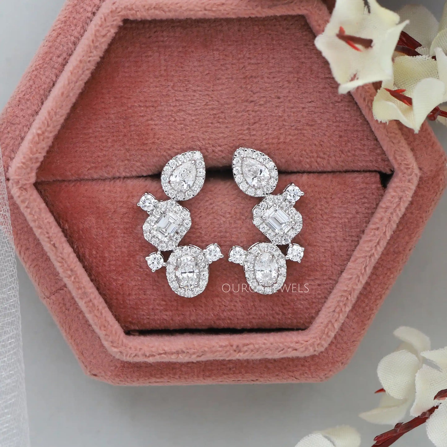 Multi Shape Emerald Cut Drop Earrings
