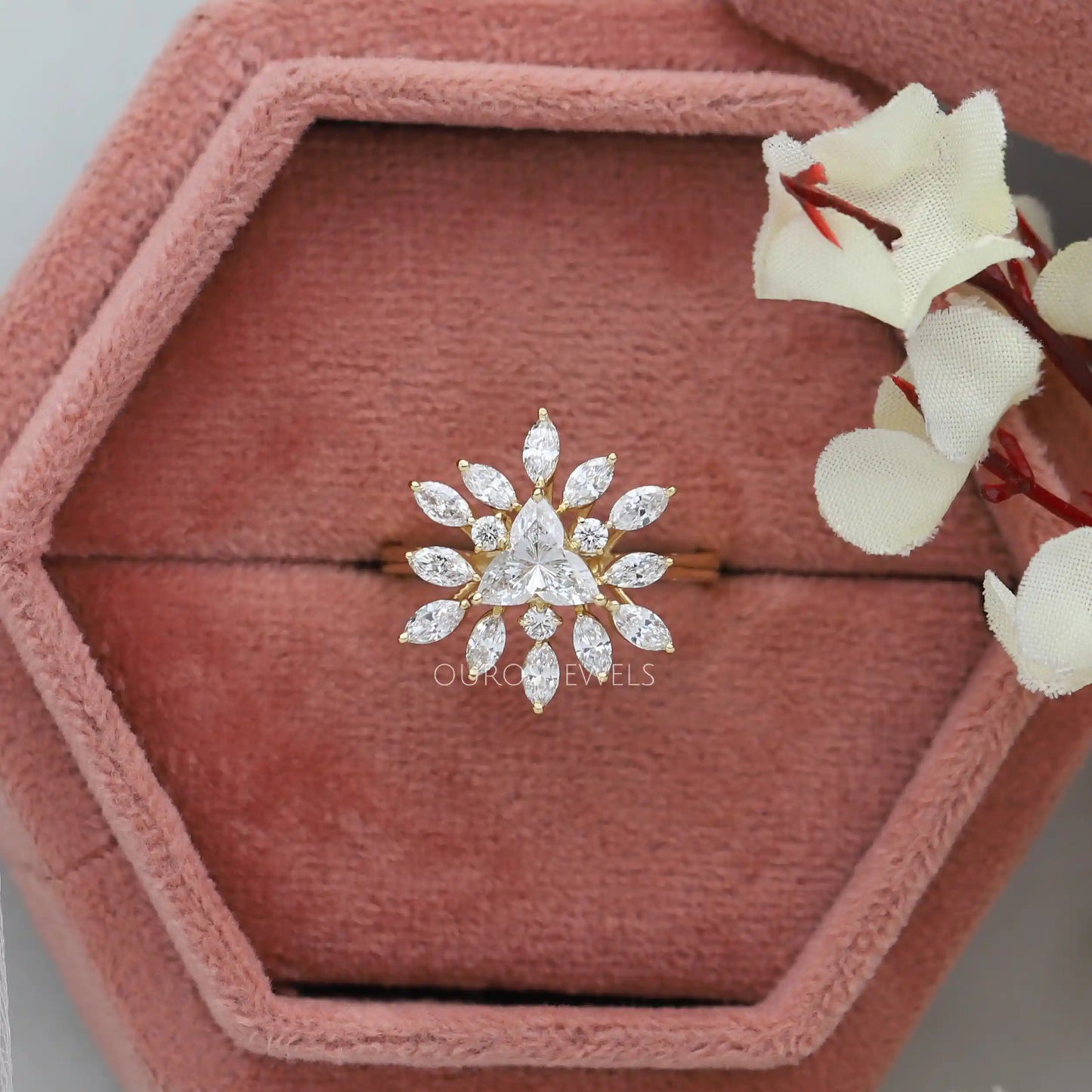 Floral Style Lotus Cut Cluster Ring