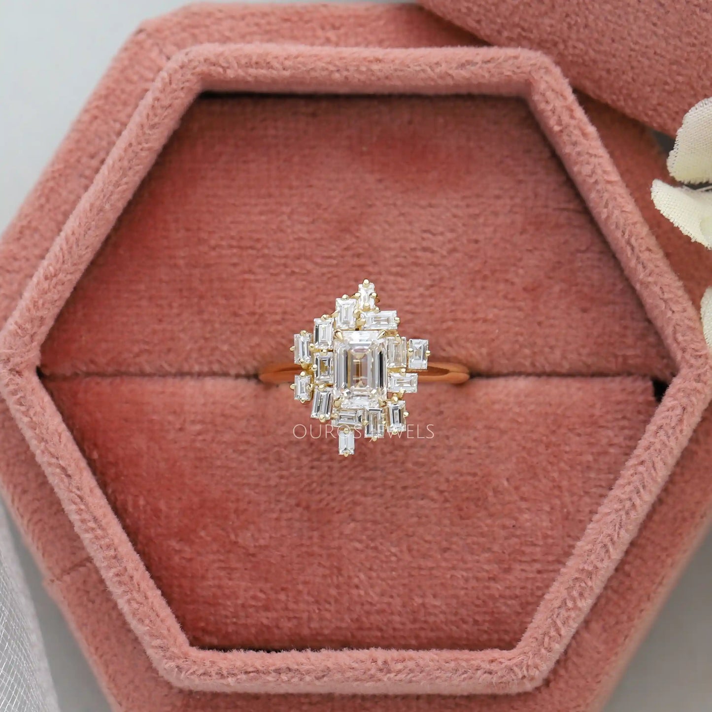 Emerald & Baguette Diamond Cluster Ring