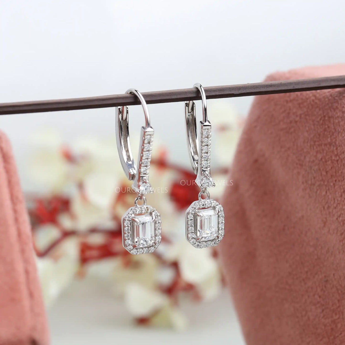 Emerald Diamond Dangle Drop Earrings