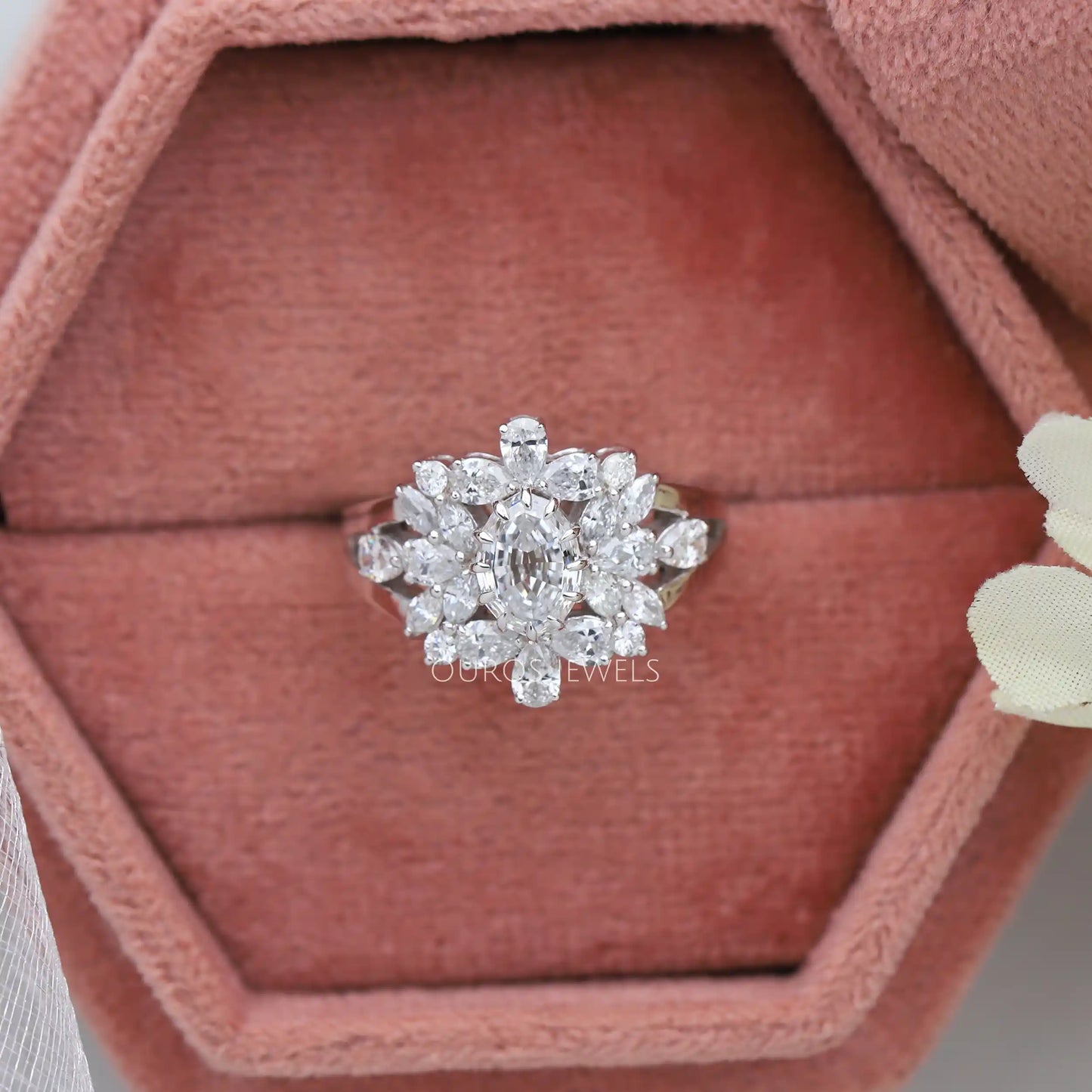Step Cut Oval Diamond Cluster Ring