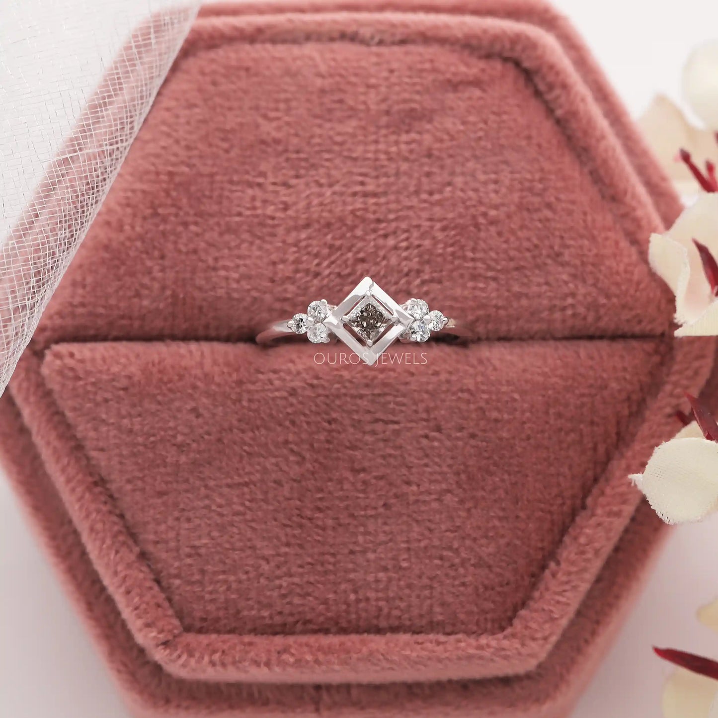 Olive Princess Cut Cluster Diamond Ring