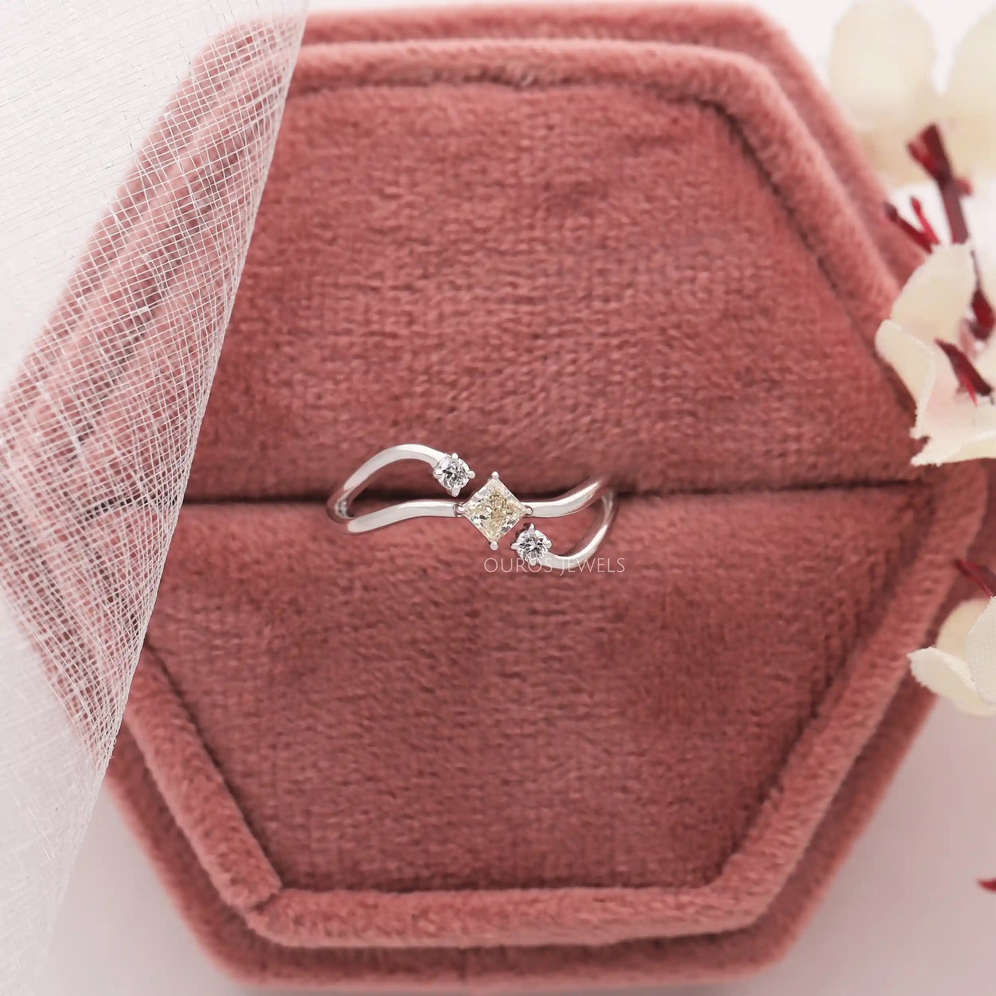 Yellow Princess Cut Three Stone Ring