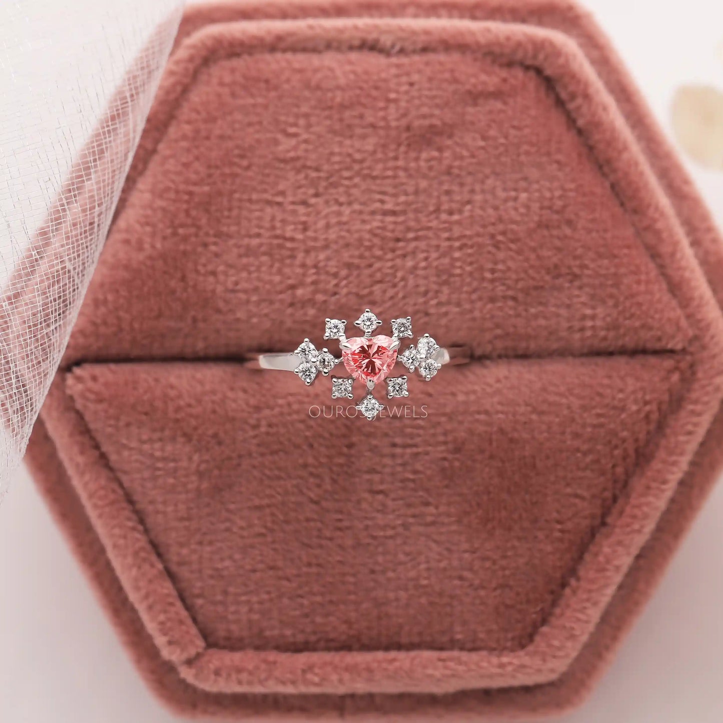 Pink Heart Cut Diamond Cluster Ring