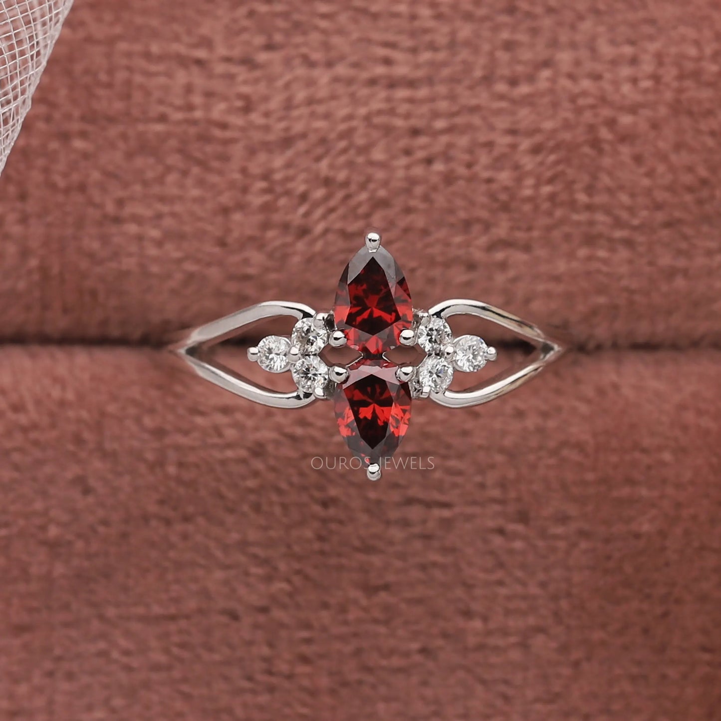 Red Pear Cut Lab Diamond Dainty Ring