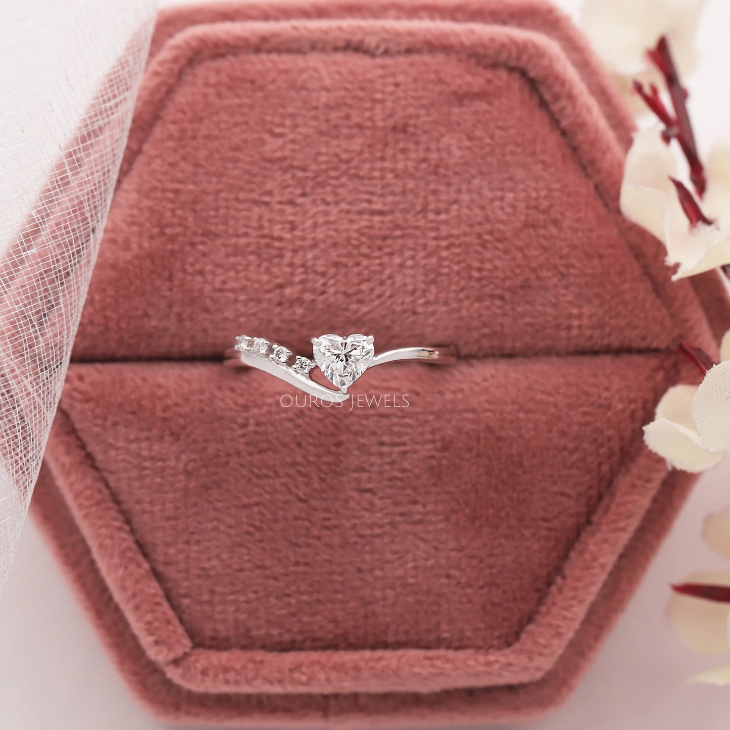 Heart Cut Accent Diamond Bypass Ring