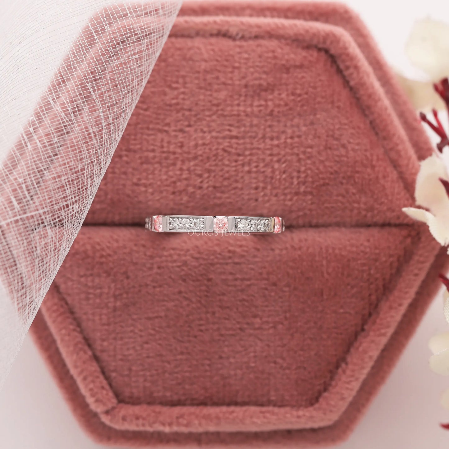Pink Round Cut Half Eternity Band