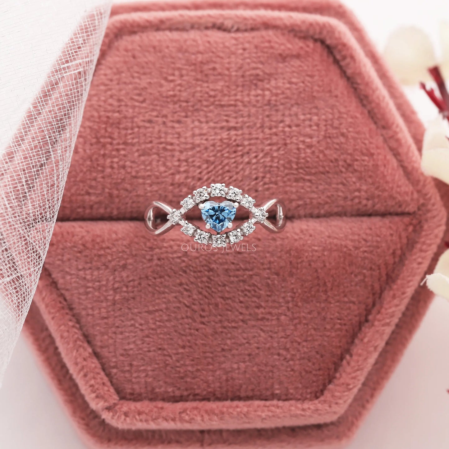 Blue Heart Cut Halo Infinity Diamond Ring