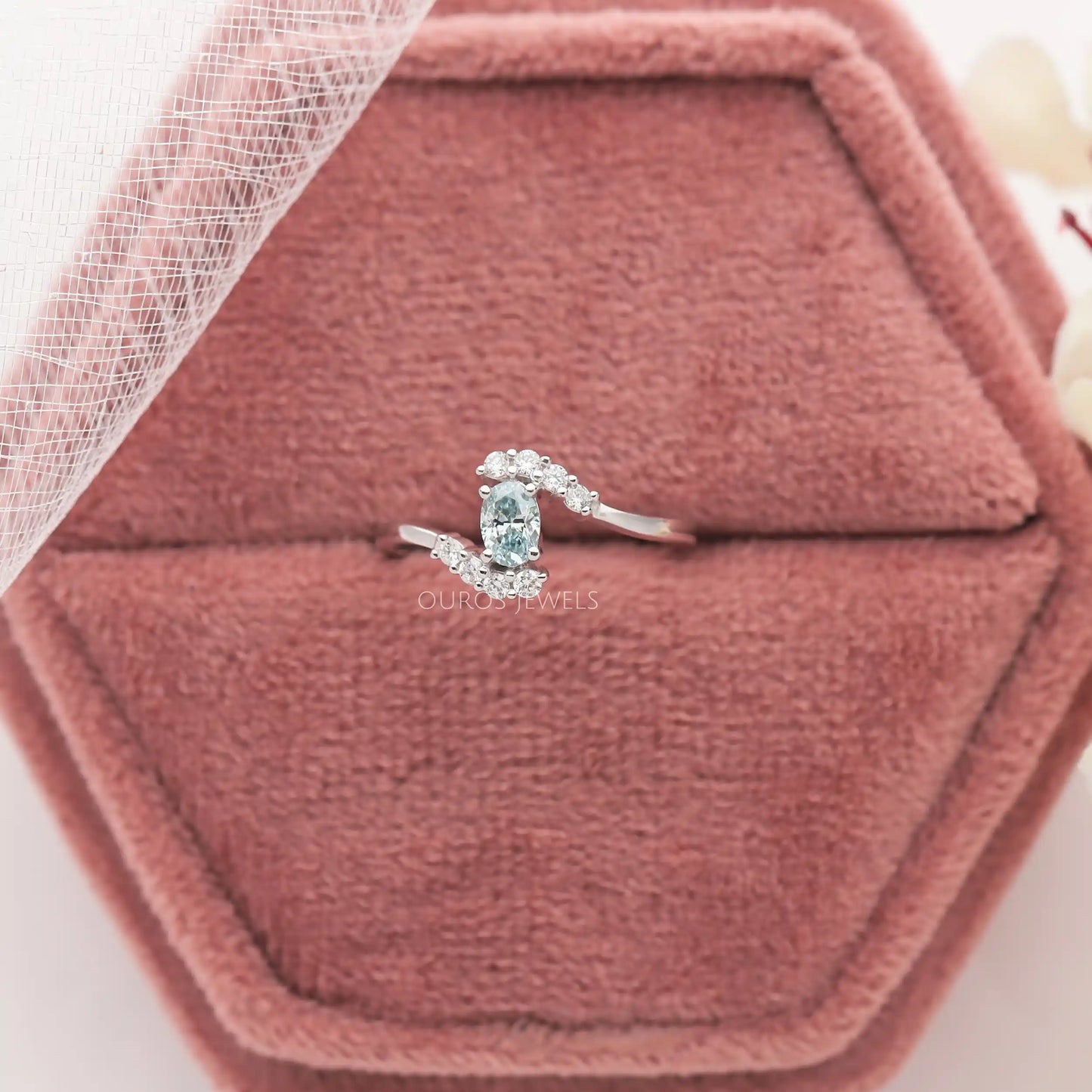 Green Oval Diamond Bypass Ring