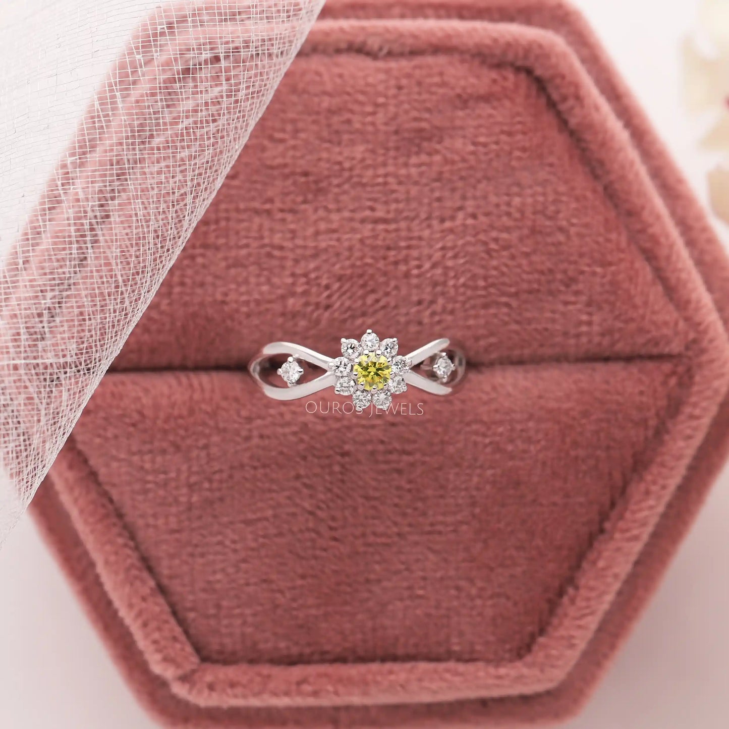 Yellow Round Diamond Halo Ring