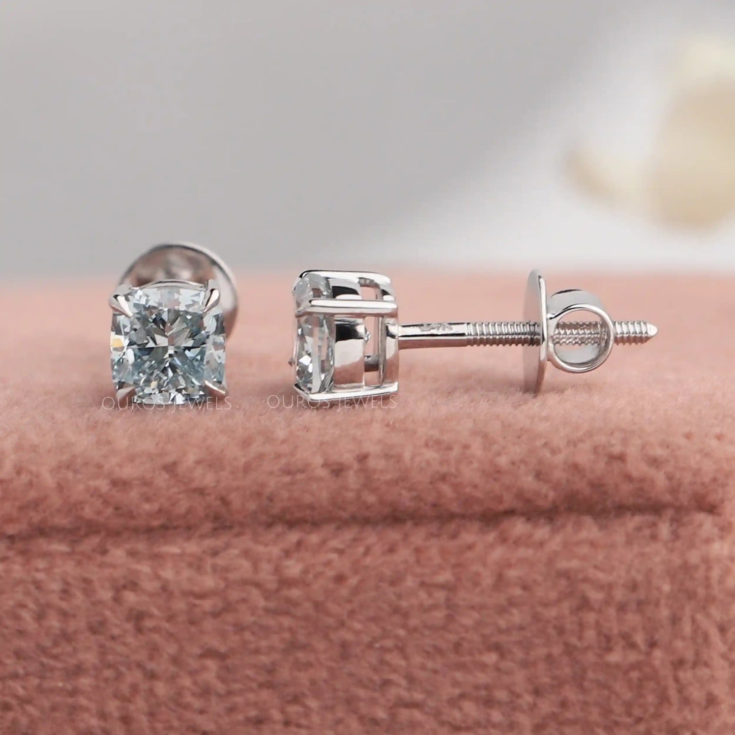 Green Cushion Lab-Diamond Stud Earrings