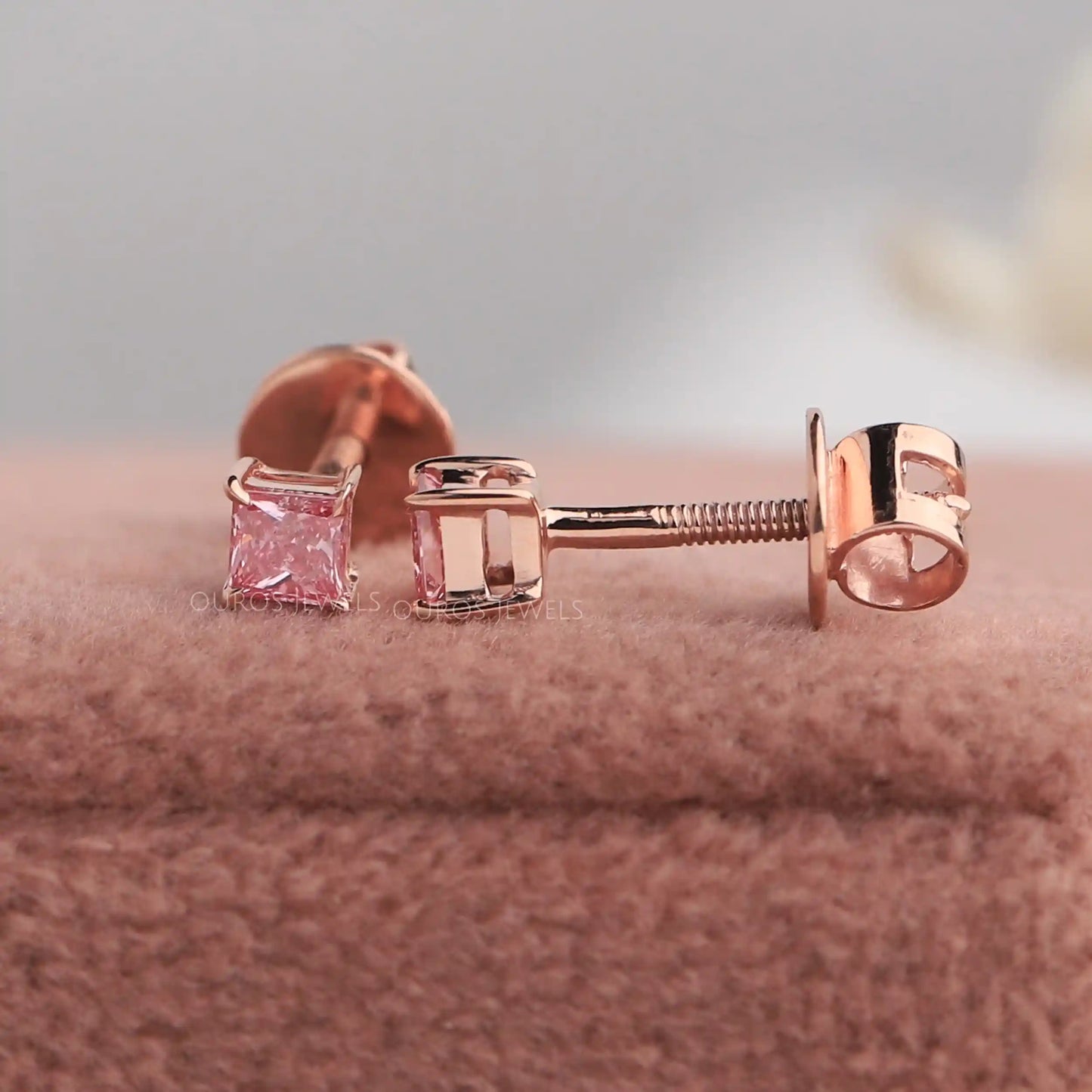 Pink Princess Lab-Diamond Stud Earrings