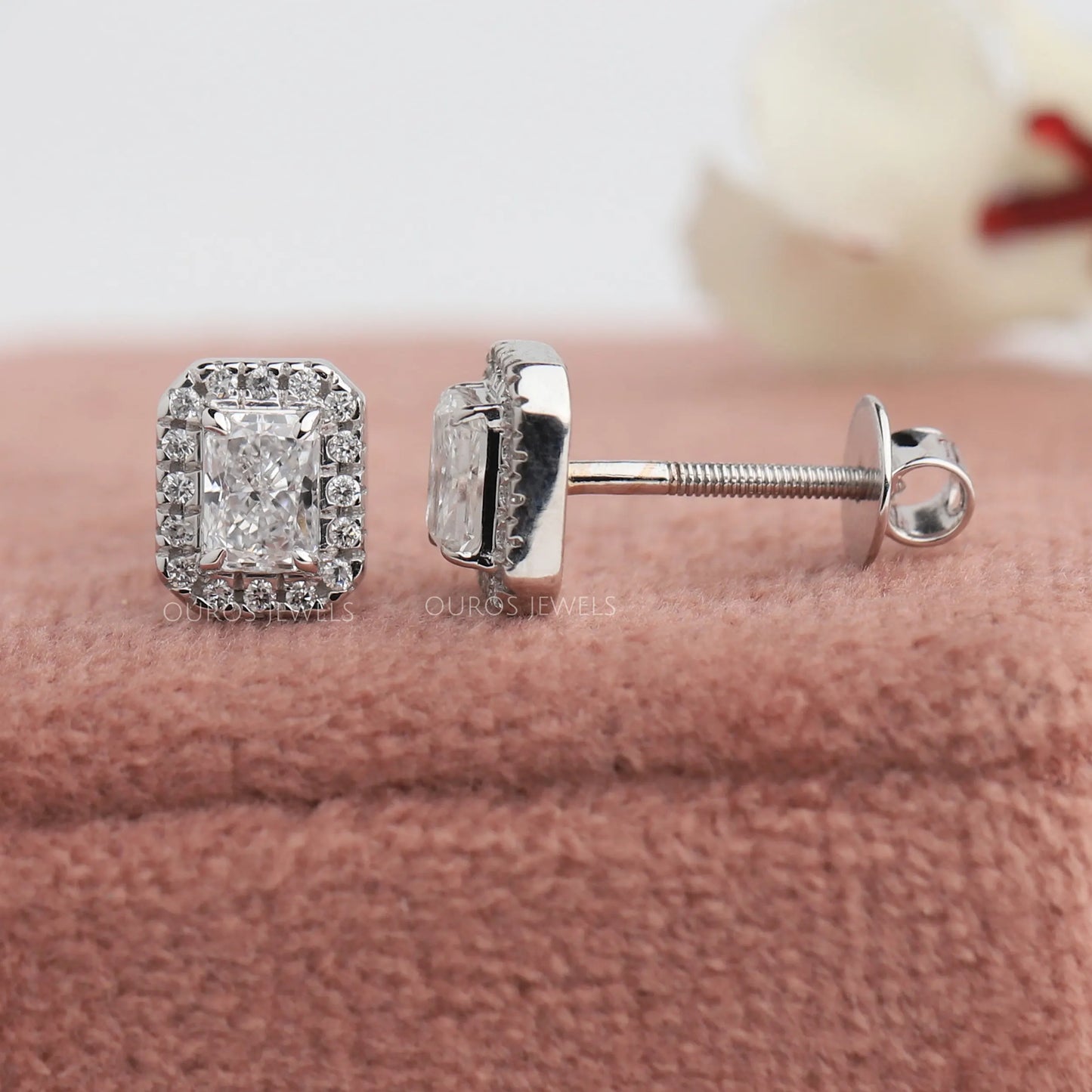 Radiant Cut Diamond Halo Earrings