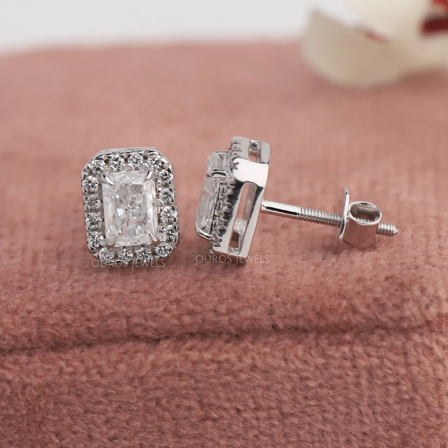 Radiant Cut Diamond Halo Earrings