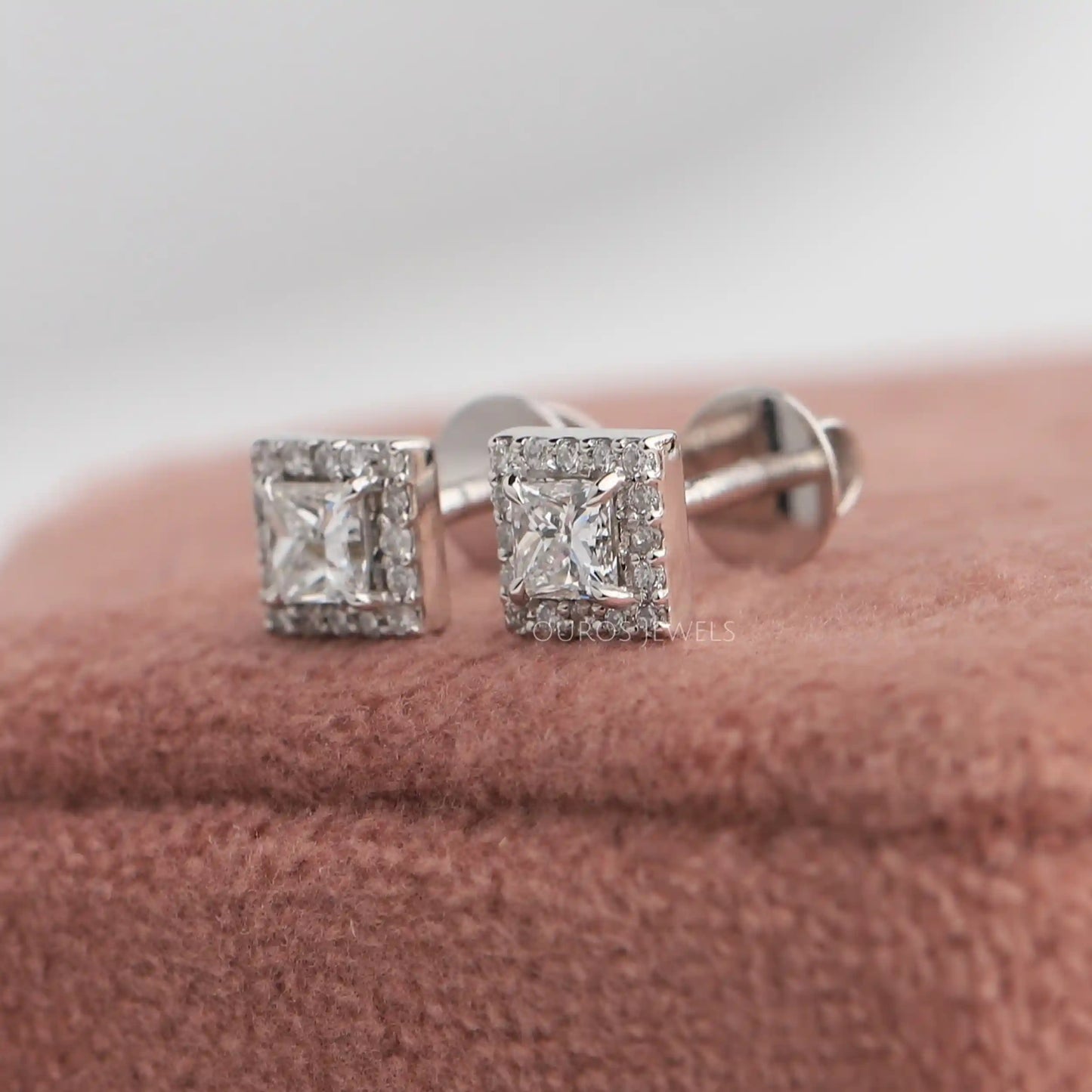 Princess Diamond Halo Earrings