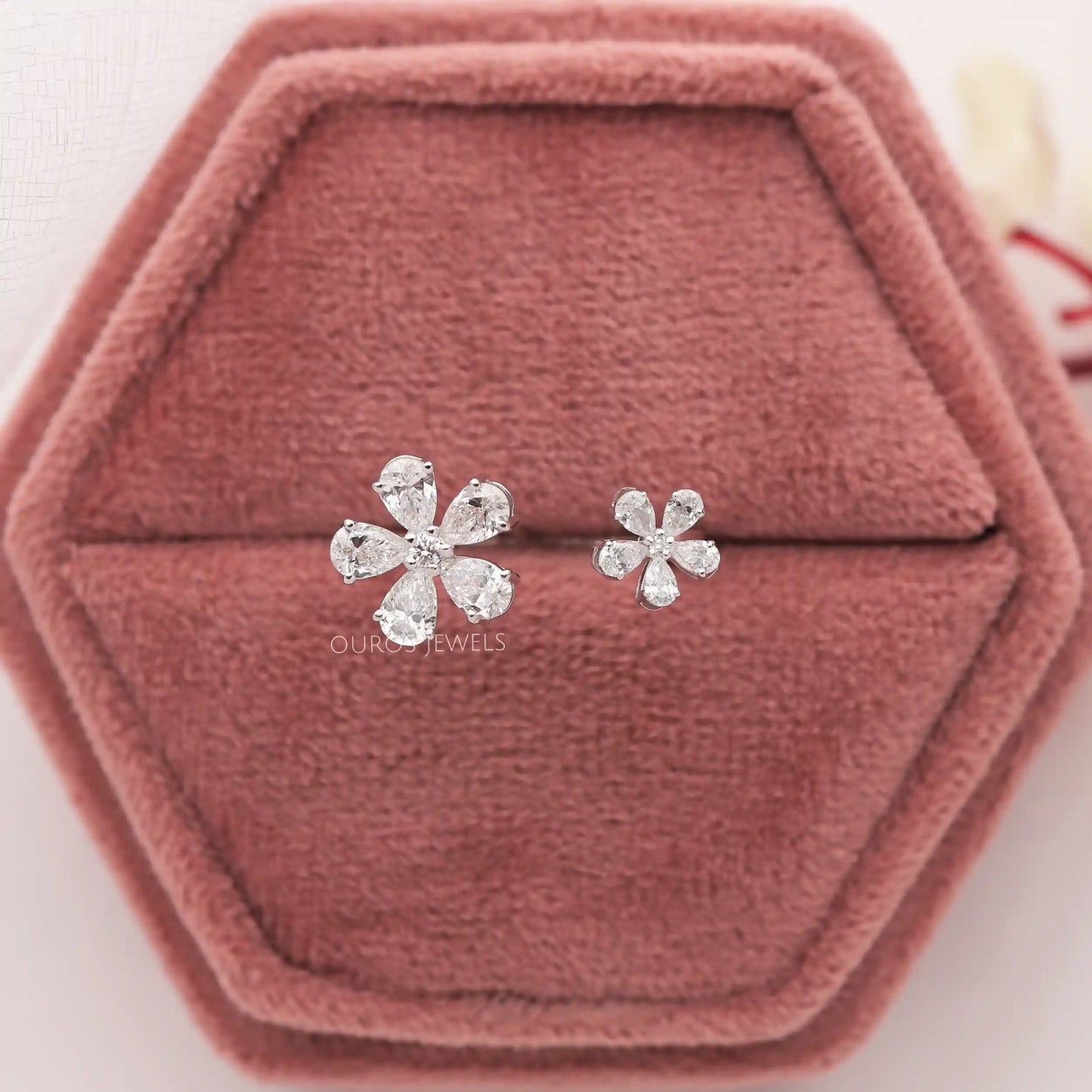 Pear Diamond Twin Flowers Open Ring