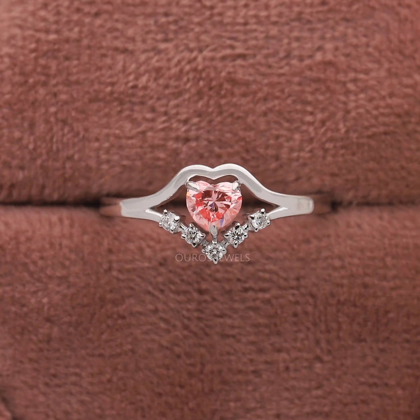 Pink Heart & Round Cut Cluster Ring