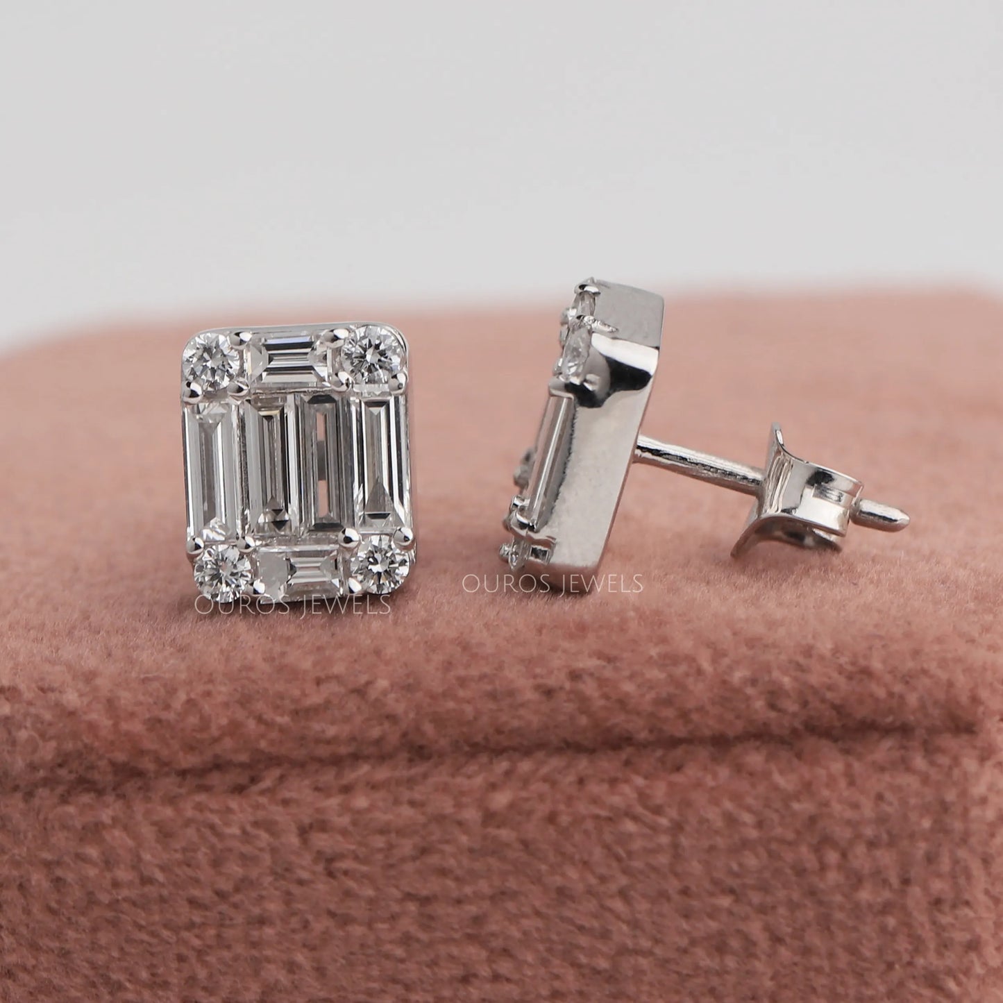 Baguette & Round Pave Diamond Earring