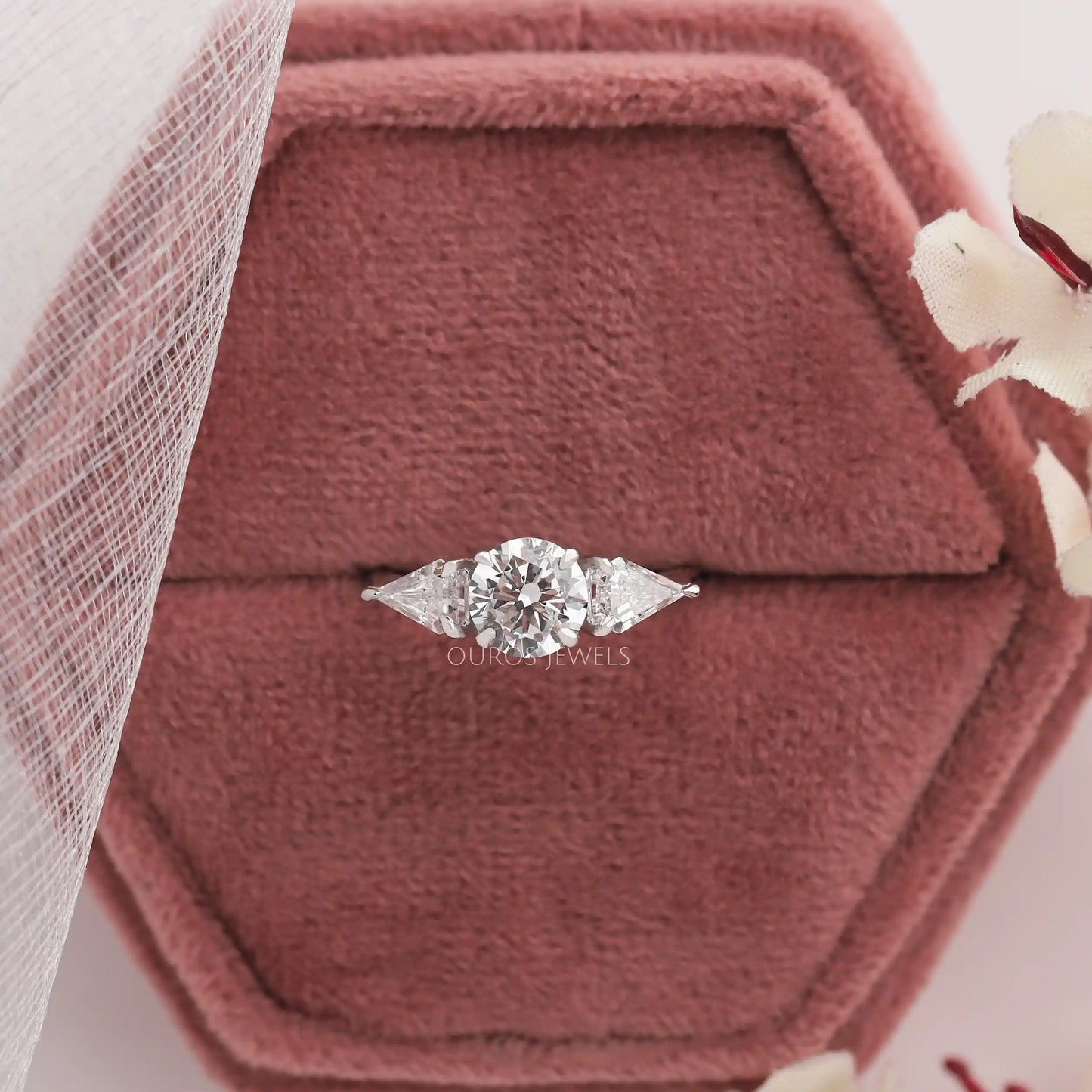 Round & Shield Cut Diamond 3 Stone Ring