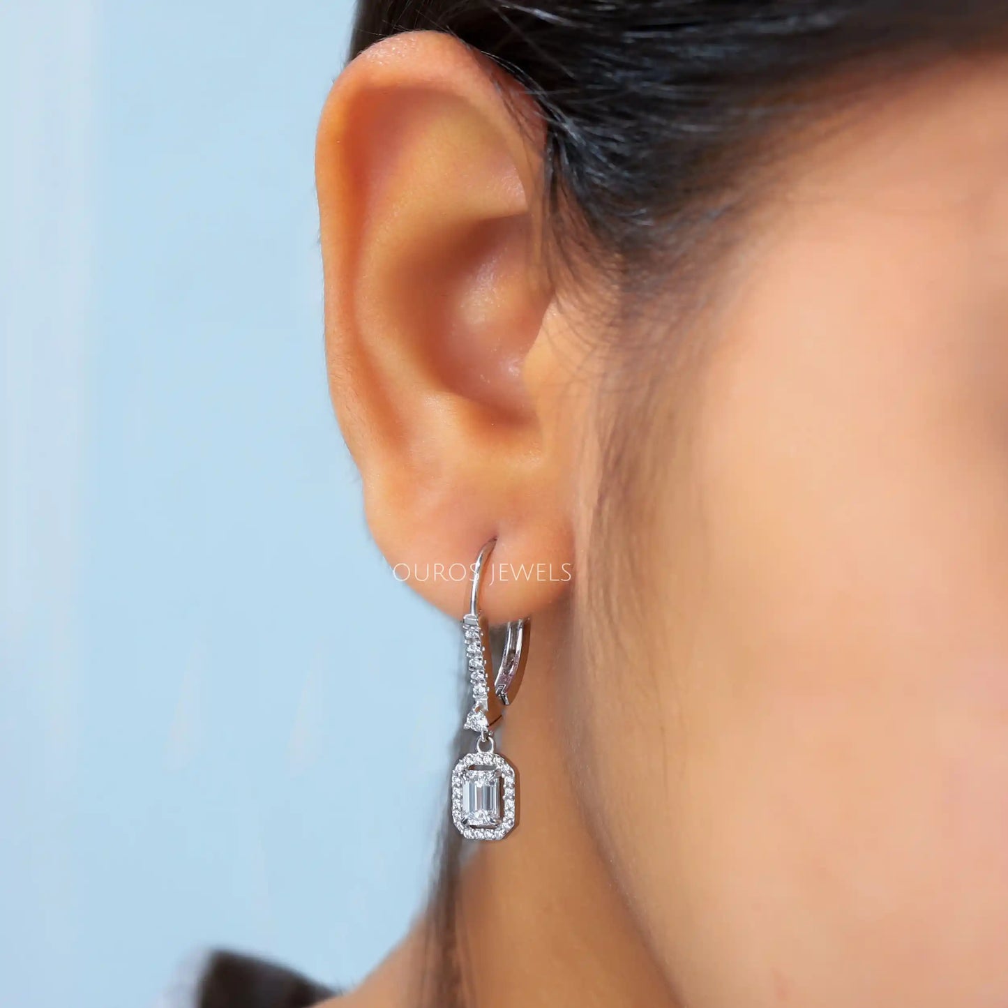 Emerald Diamond Dangle Drop Earrings