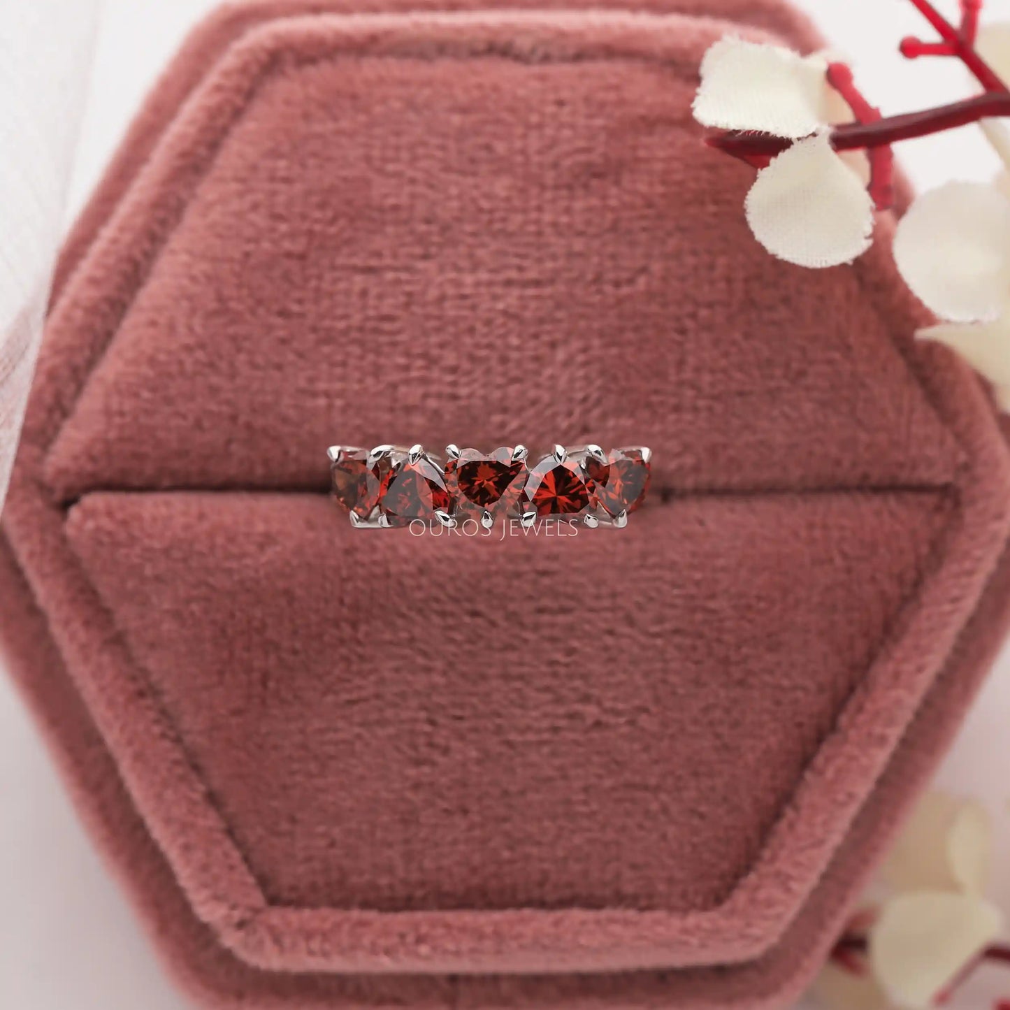 Red Heart Diamond Five Stone Ring
